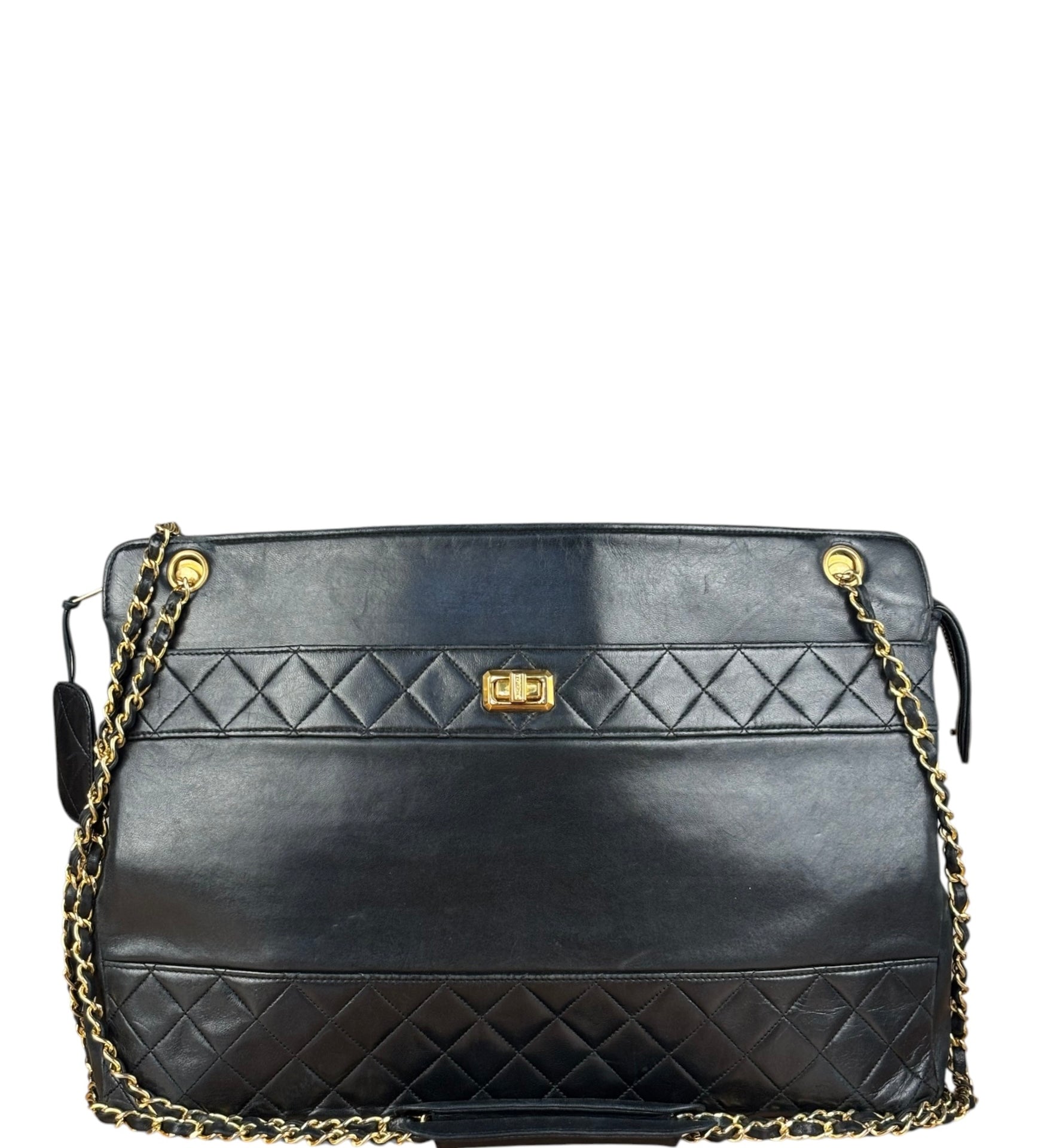 Chanel Vintage Black Quilted Leather Grand Shopping Tote/Shoulder Bag-1990