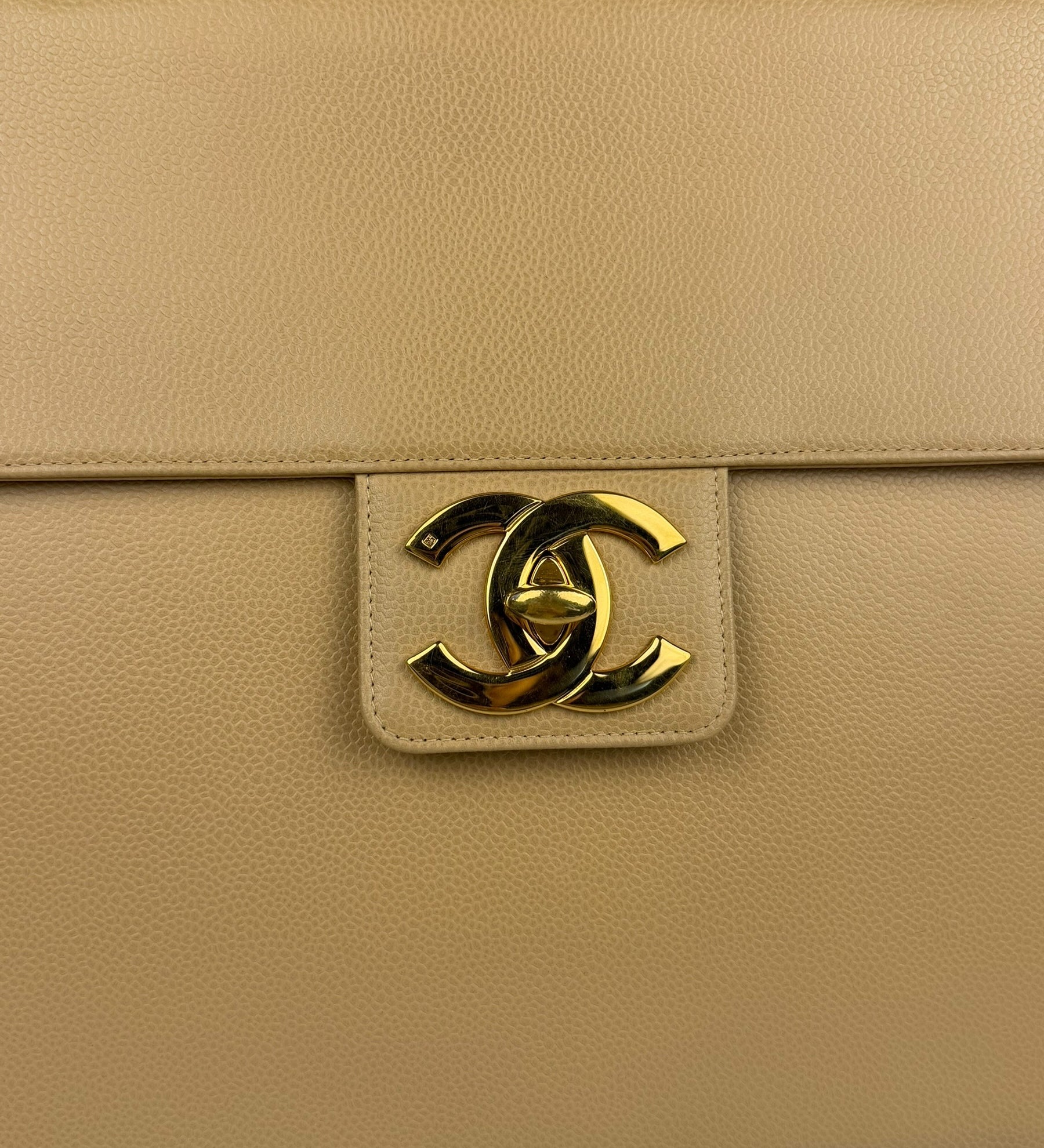 Chanel Vintage Beige Caviar Briefcase Top Handle Bag 2000