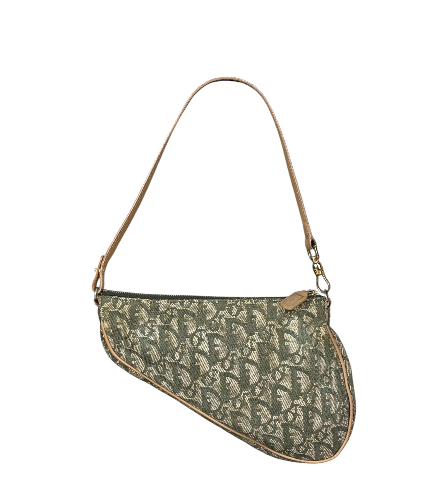 Christian Dior Vintage Olive Green Oblique Saddle Pochette