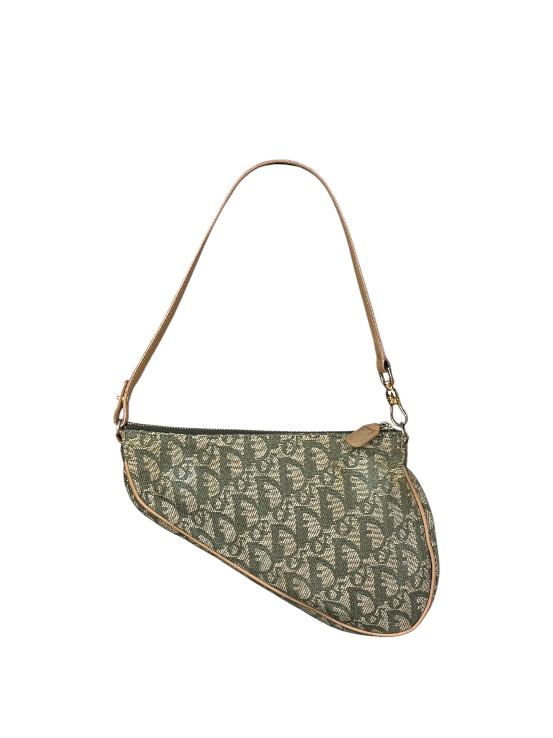 Christian Dior Vintage Olive Green Oblique Saddle Pochette