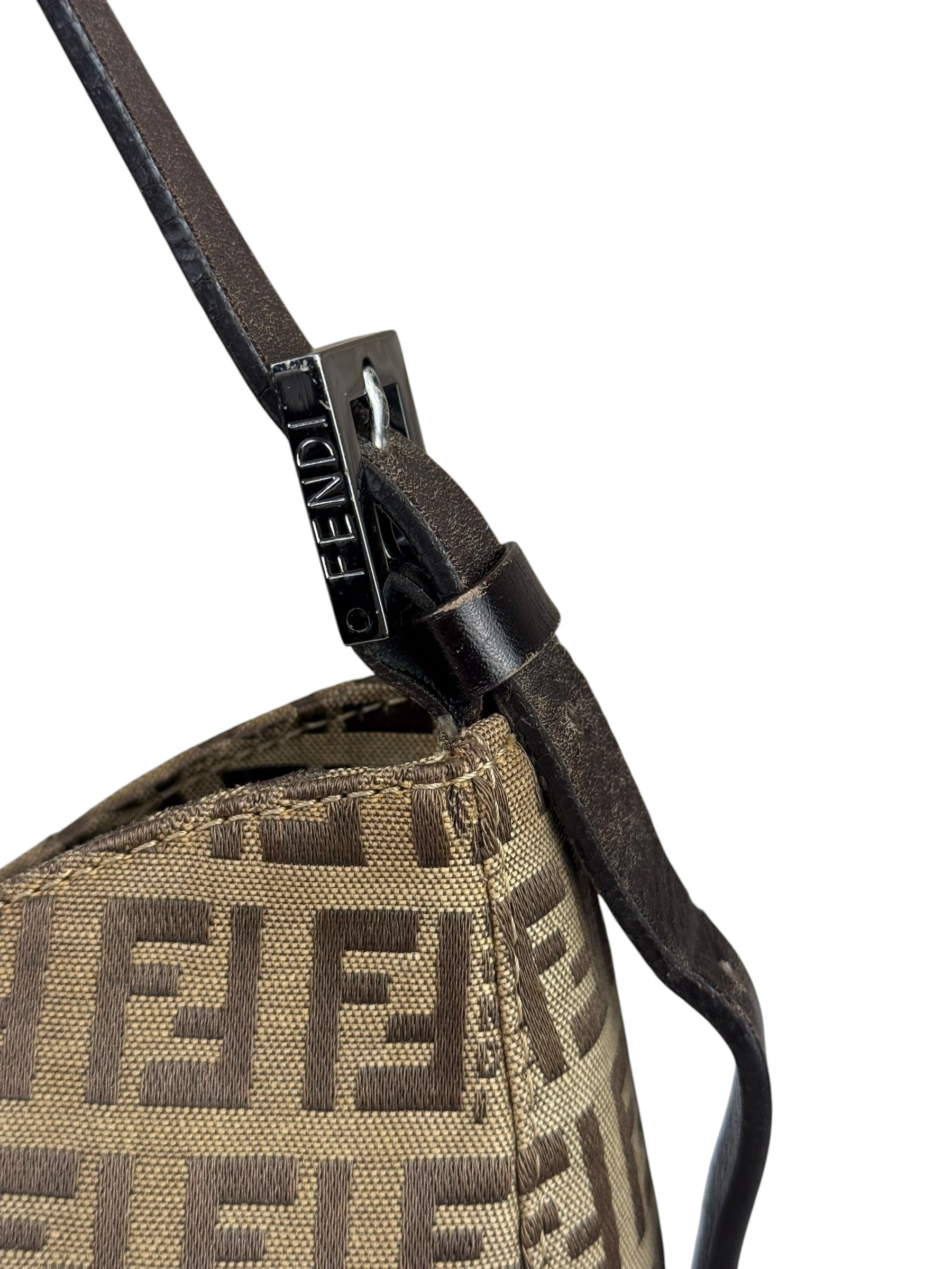 Fendi Brown Leather Trim Zucca Mamma Baguette