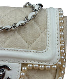 Chanel White Leather/Canvas Pearl Crossbody Flap 2003
