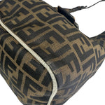 Fendi Brown Leather Trim Zucca Hobo Bag