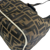 Fendi Brown Leather Trim Zucca Hobo Bag