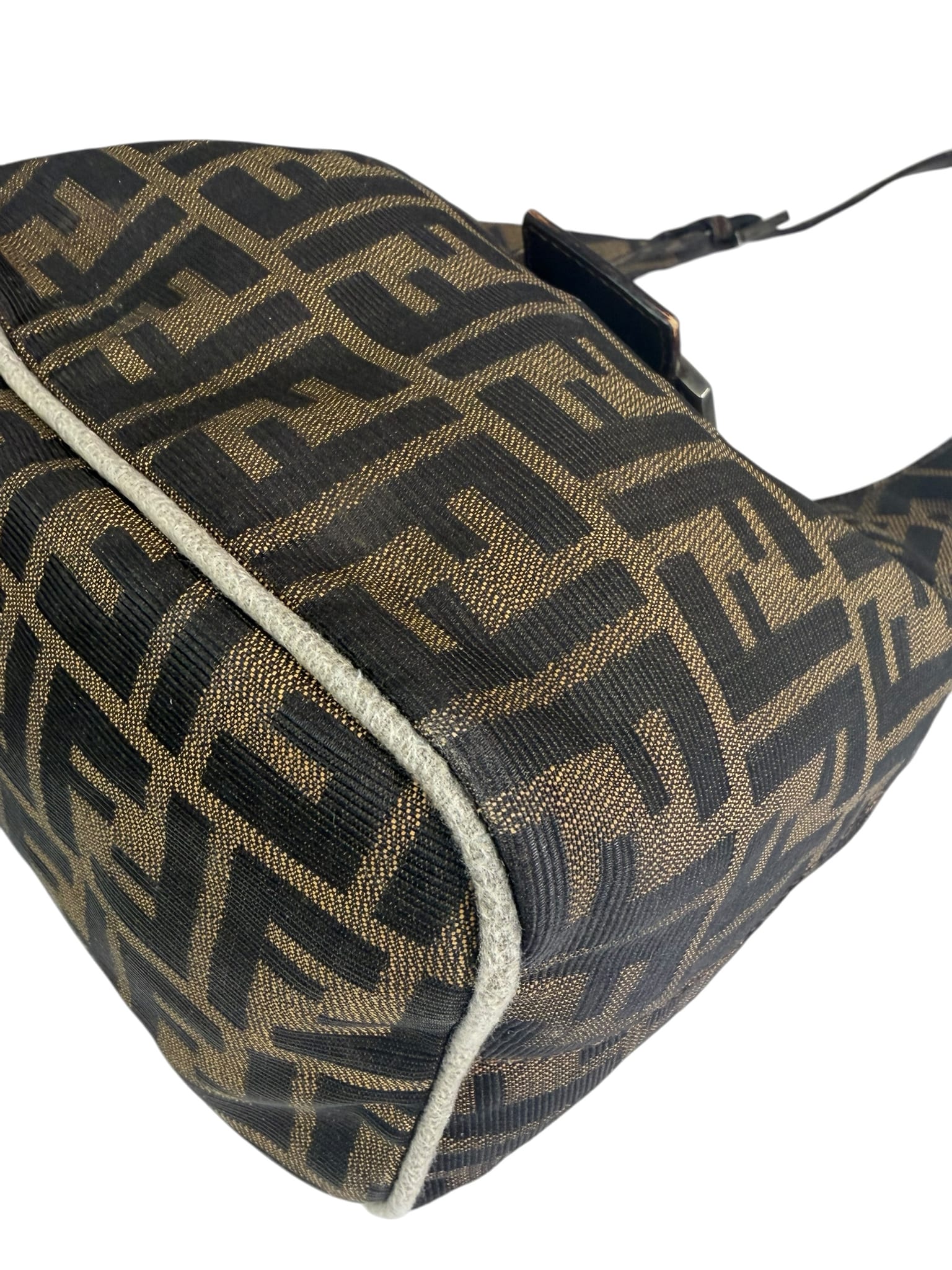 Fendi Brown Leather Trim Zucca Hobo Bag