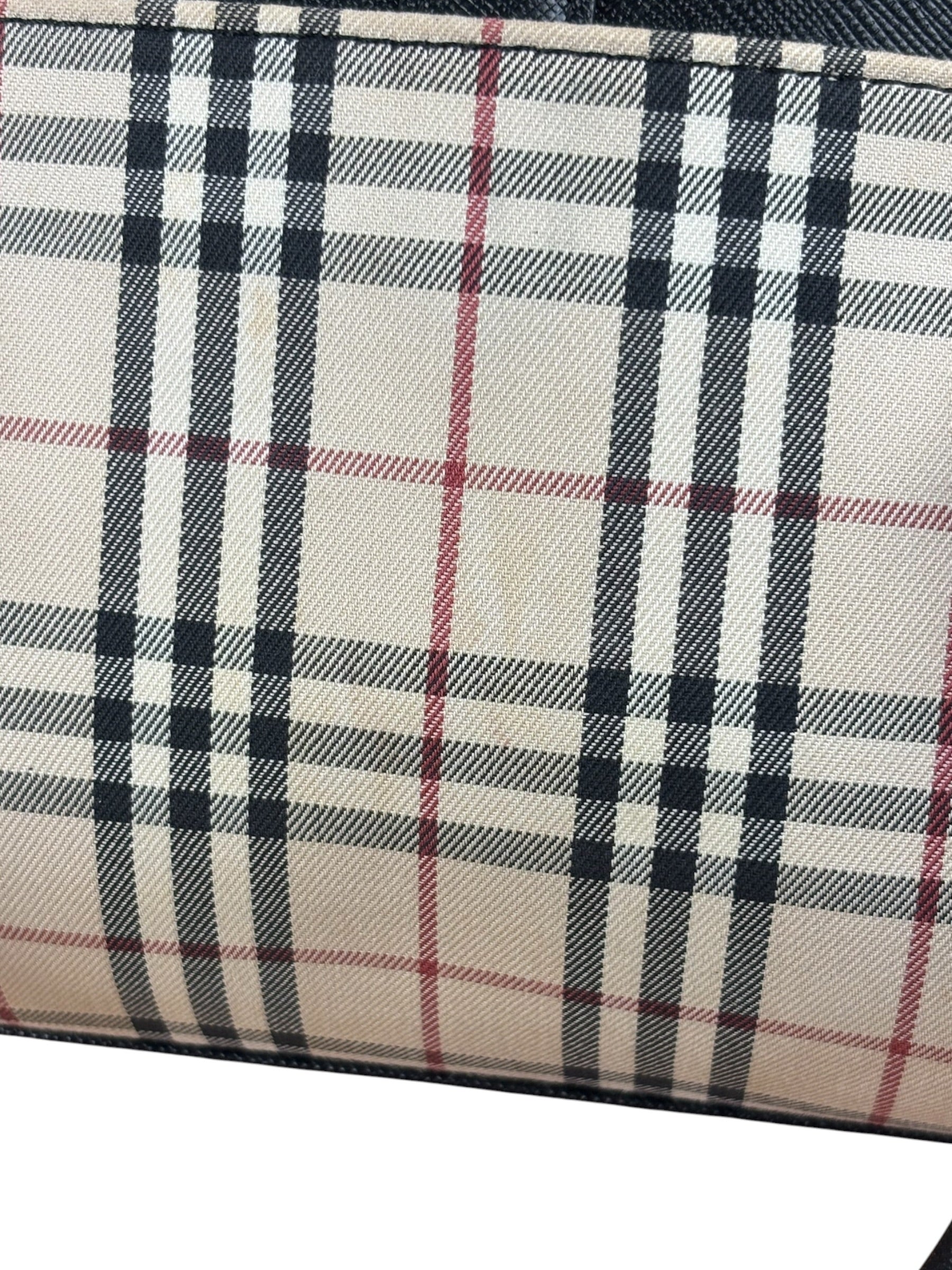 Burberry Vintage Leather Trim House Check Top Handle Bag