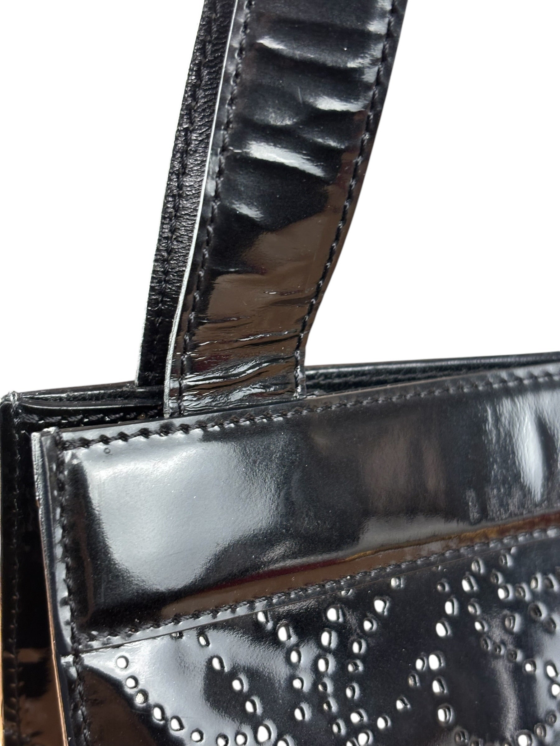 Chanel Black Patent Leather Perforated Camellia Tote Bag 2003