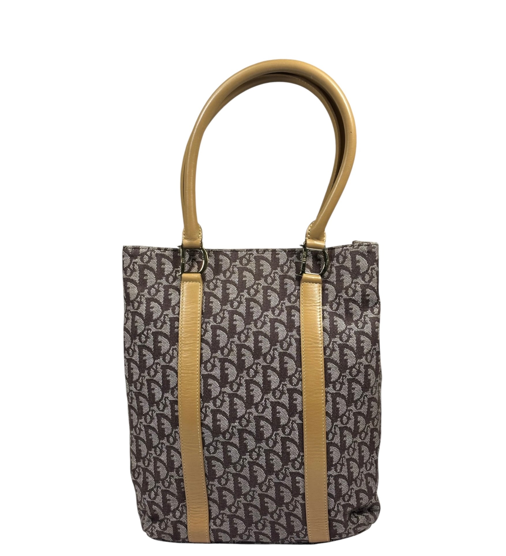 Christian Dior Brown Leather Trim Canvas Trotter Tote
