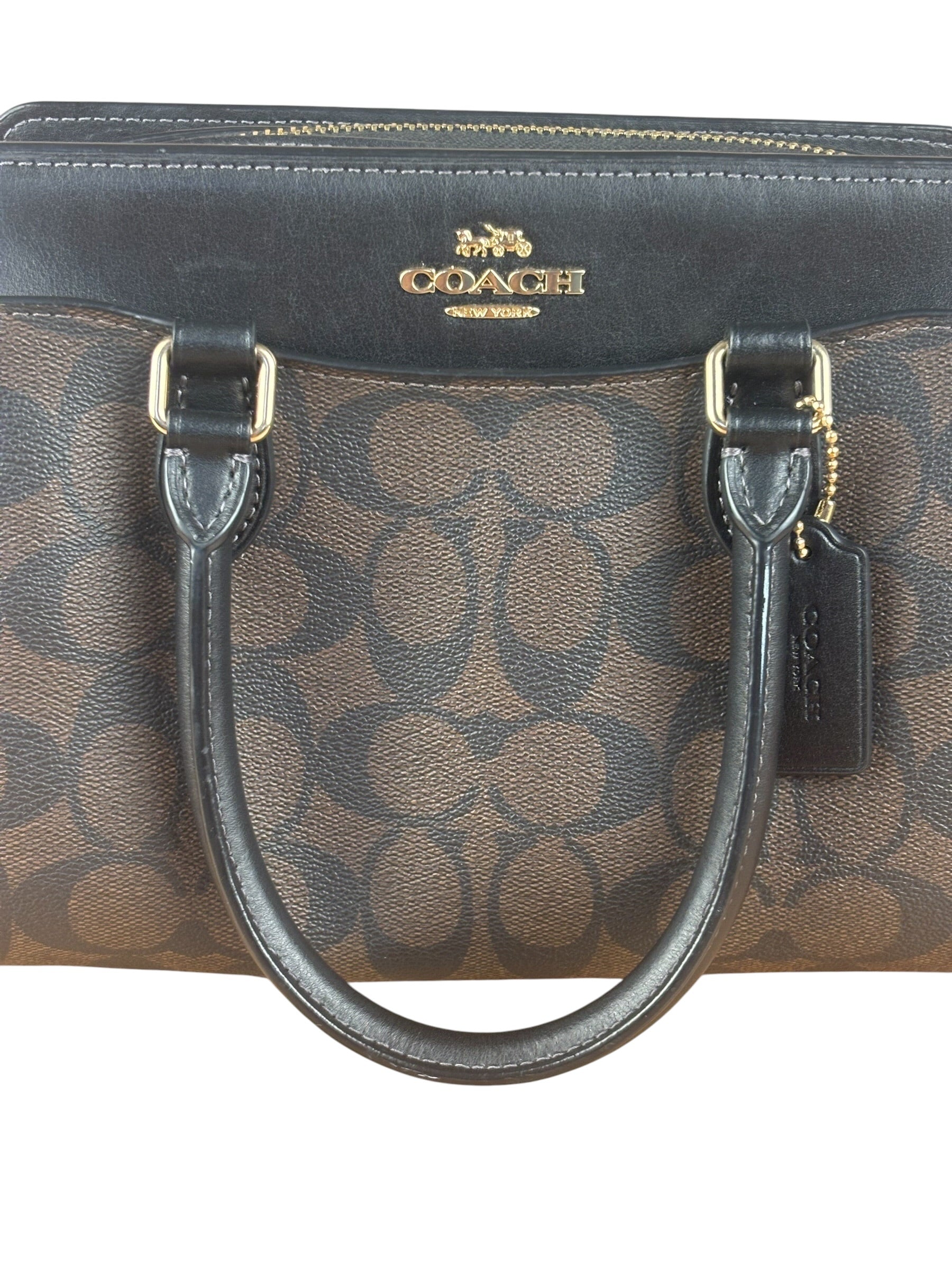 Coach Brown/Black Canvas Mini Darcie Carryall Two-Way Bag