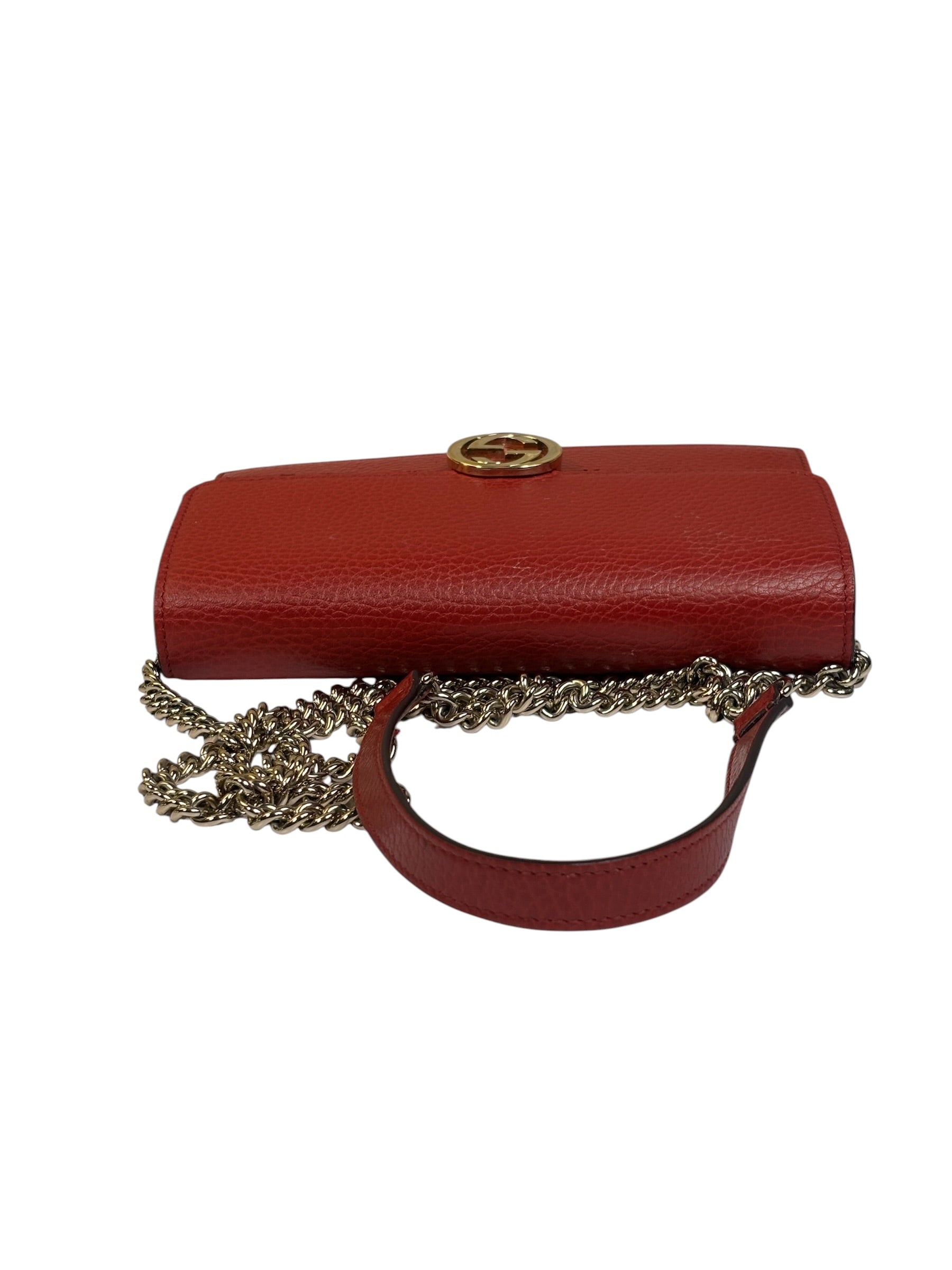 Gucci Red Leather GG Logo Wallet On Chain