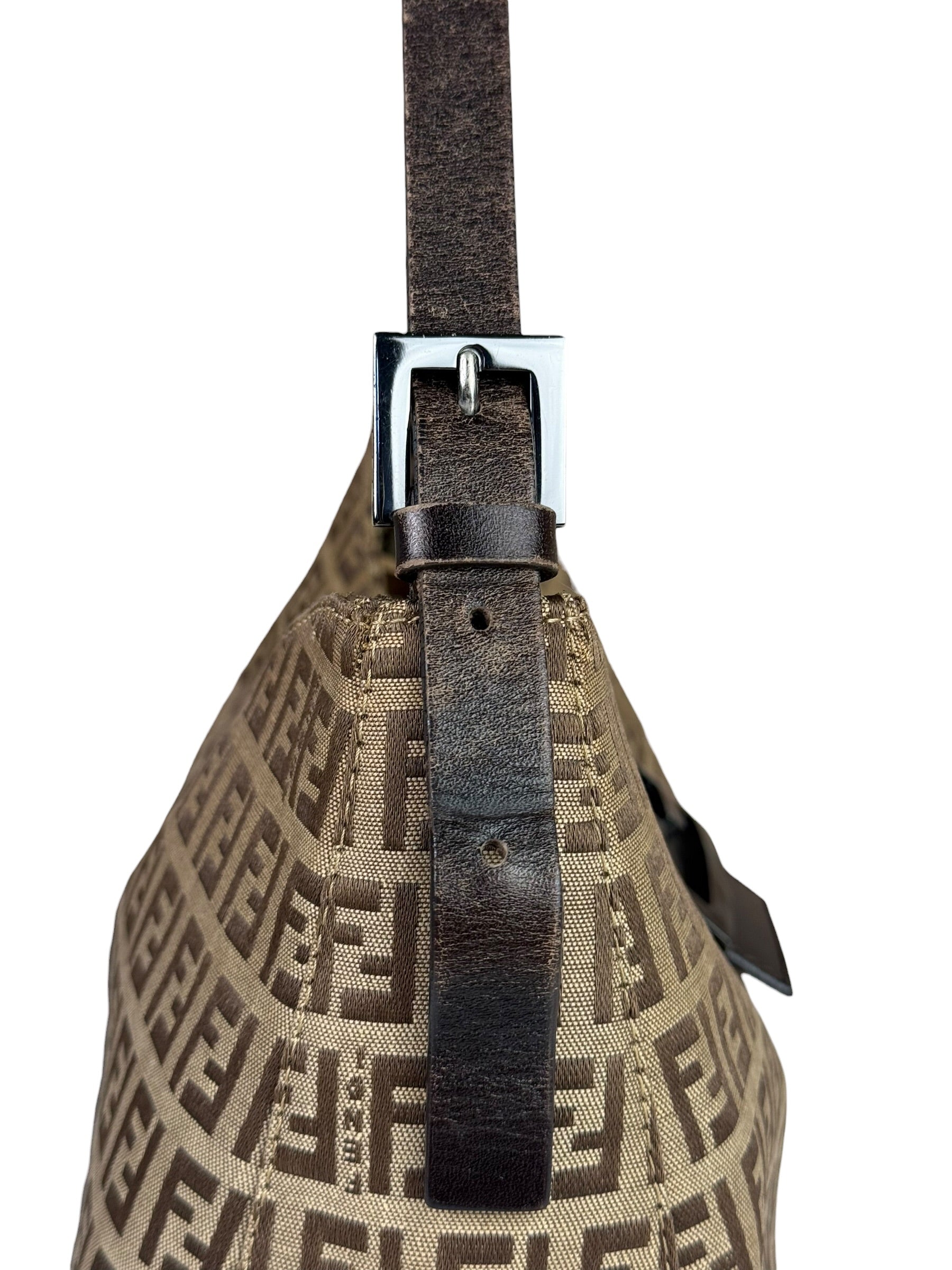 Fendi Brown Leather Trim Zucca Mamma Baguette