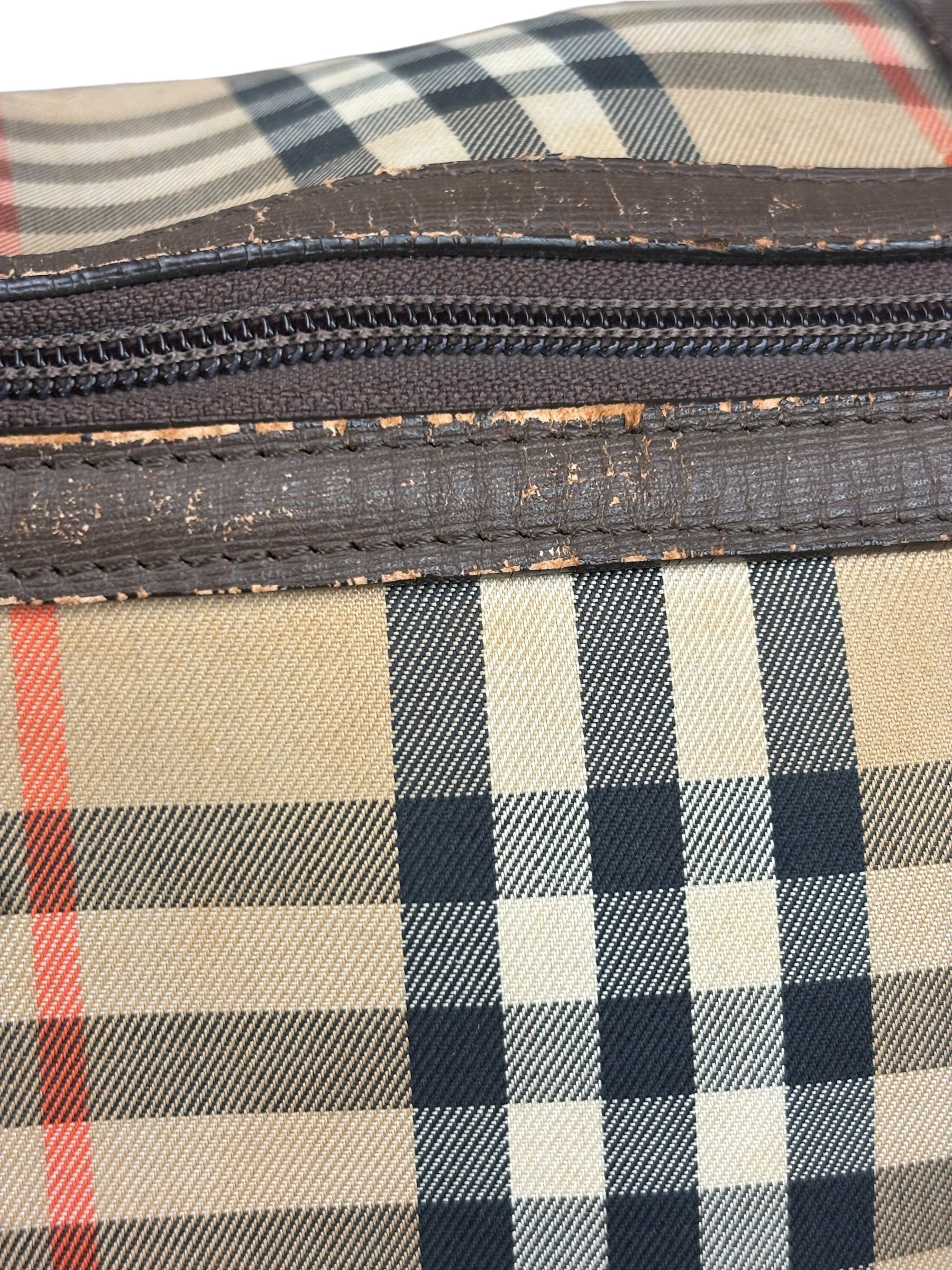 Burberry Leather House Check Boston Duffle Bag