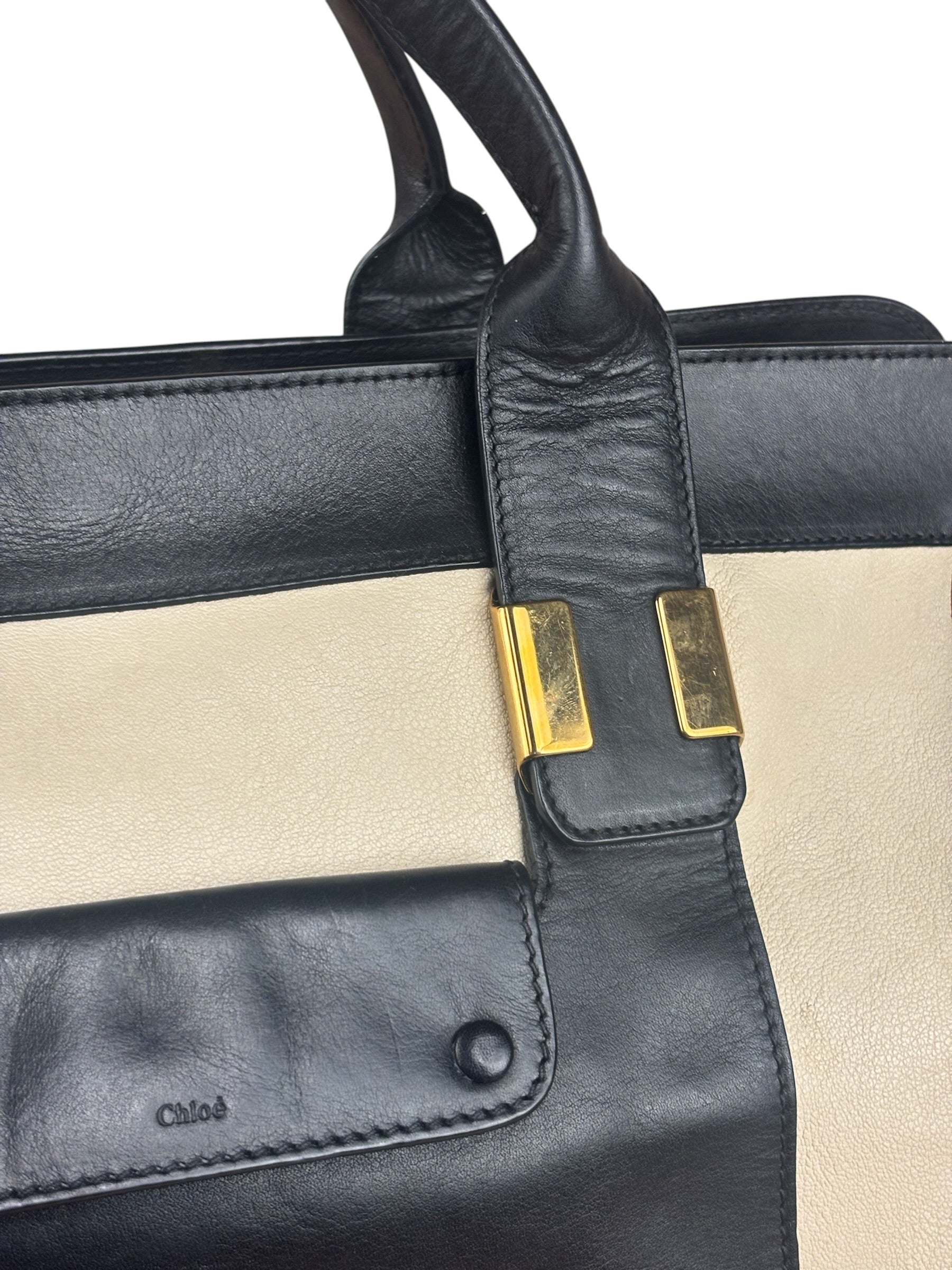 Chloe Beige/Black Leather Alice Satchel/Tote Bag