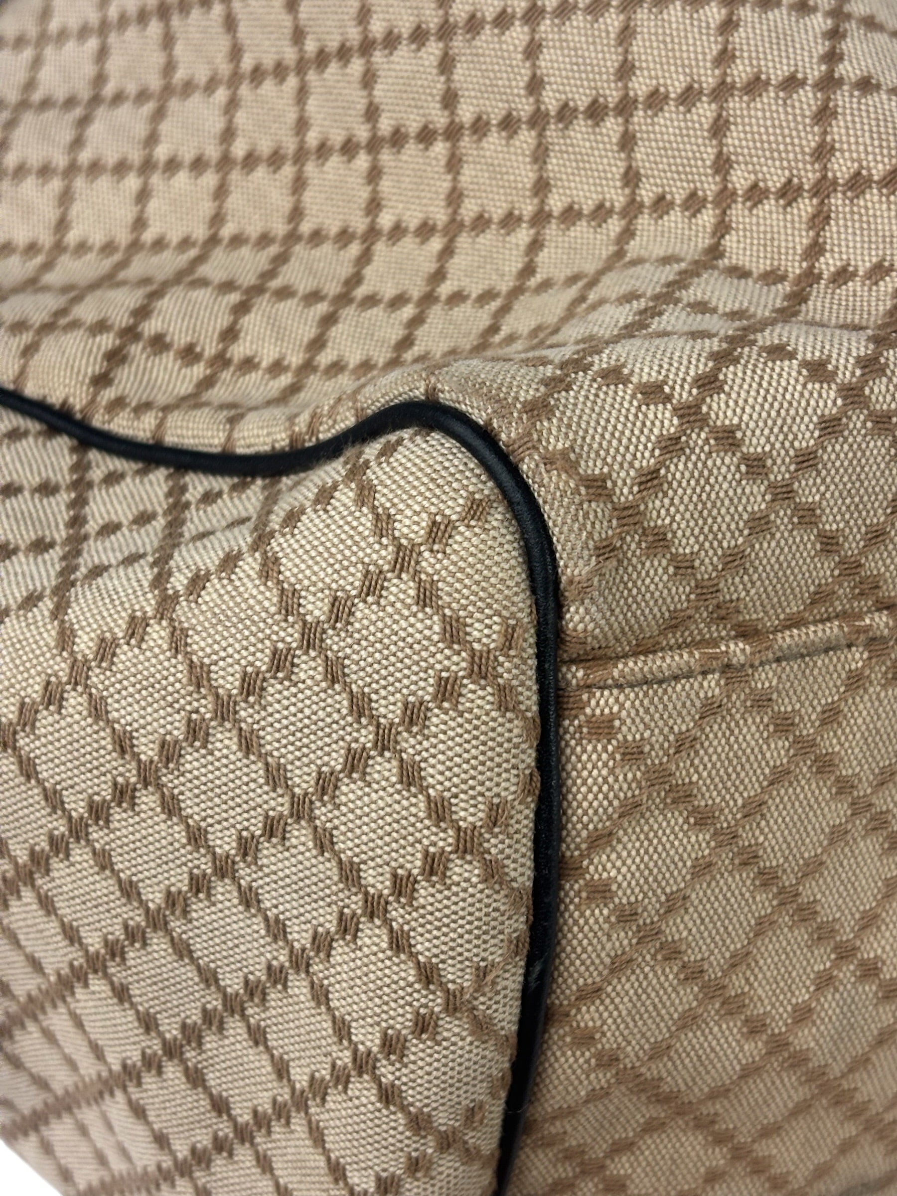 Gucci Beige Leather Trim Diamante Canvas Sukey Tote