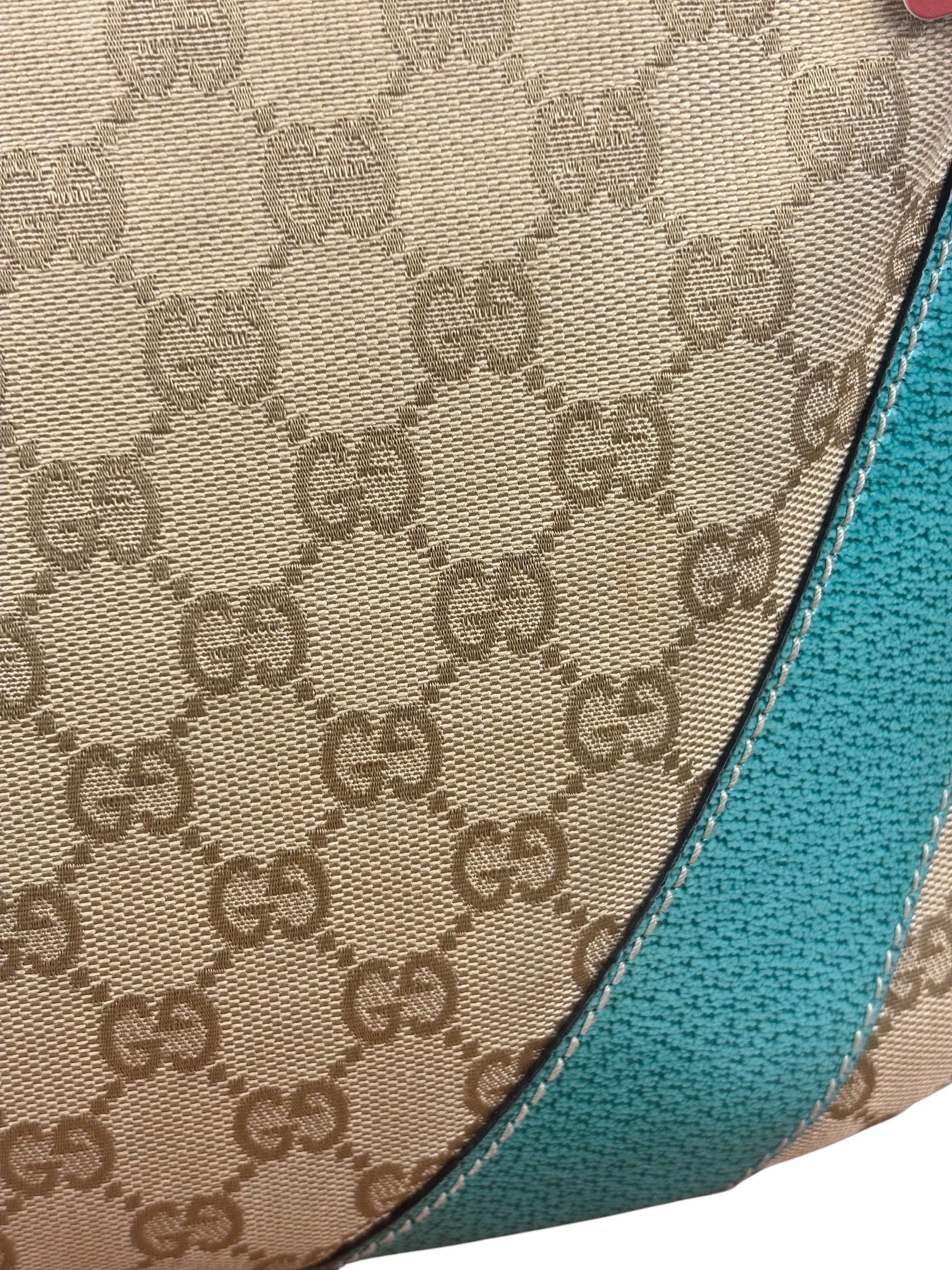 Gucci GG Vintage Canvas Turquoise Trim Hobo Bag
