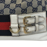 Gucci Navy Leather Trim GG Sherry Line Heritage Shoulder Bag