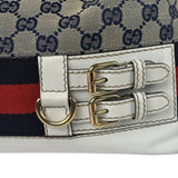 Gucci Navy Leather Trim GG Sherry Line Heritage Shoulder Bag