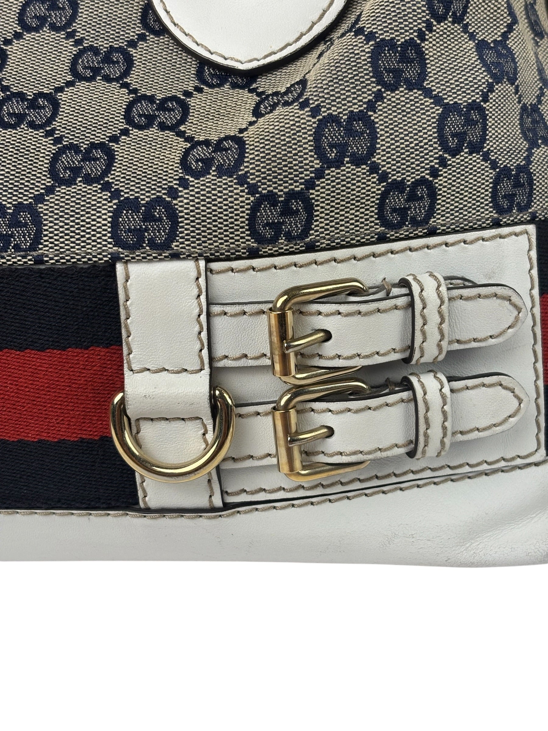Gucci Navy Leather Trim GG Sherry Line Heritage Shoulder Bag