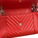 Chanel Red Chevron Leather Flap Bag 2019