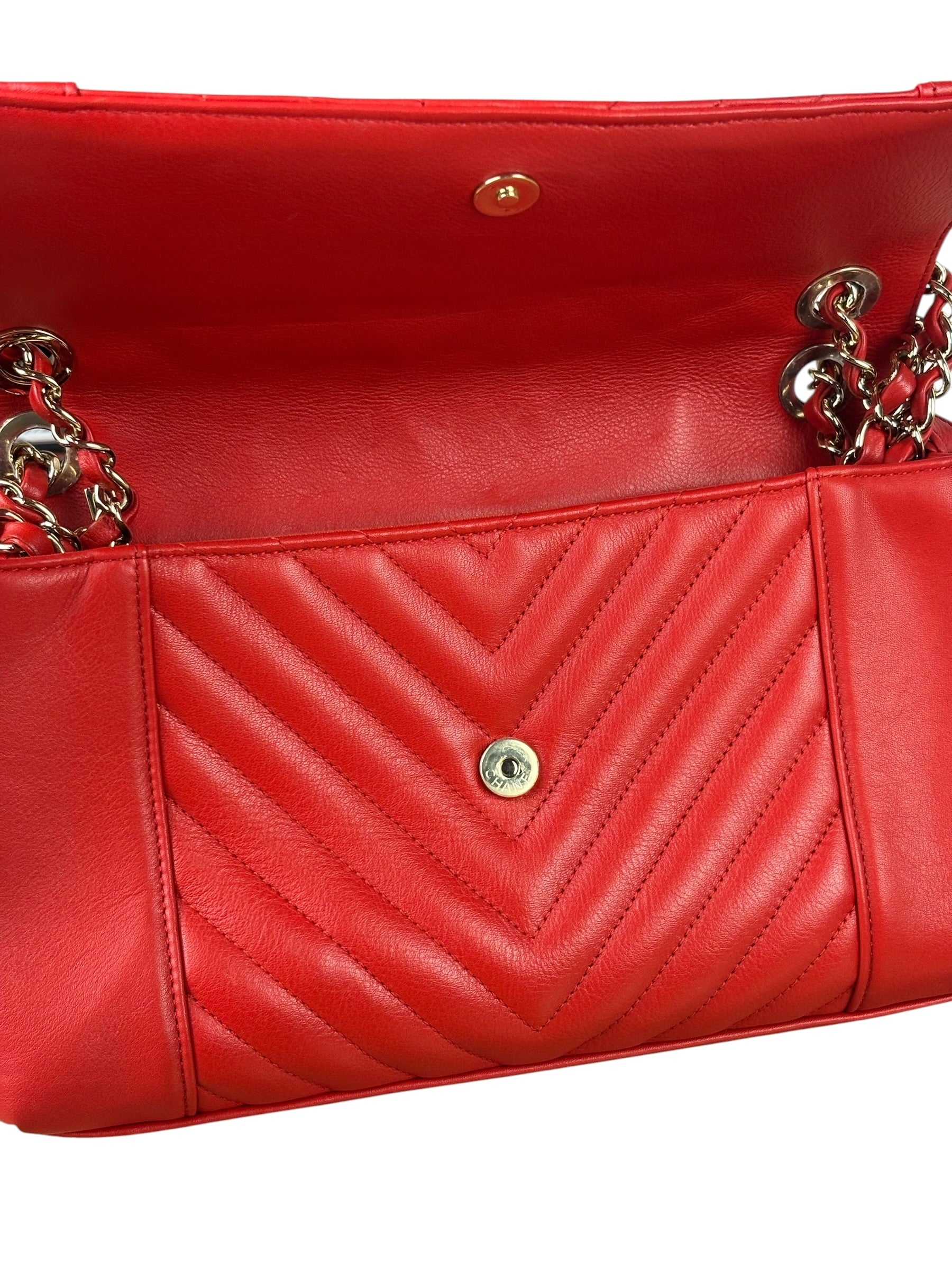 Chanel Red Chevron Leather Flap Bag 2019