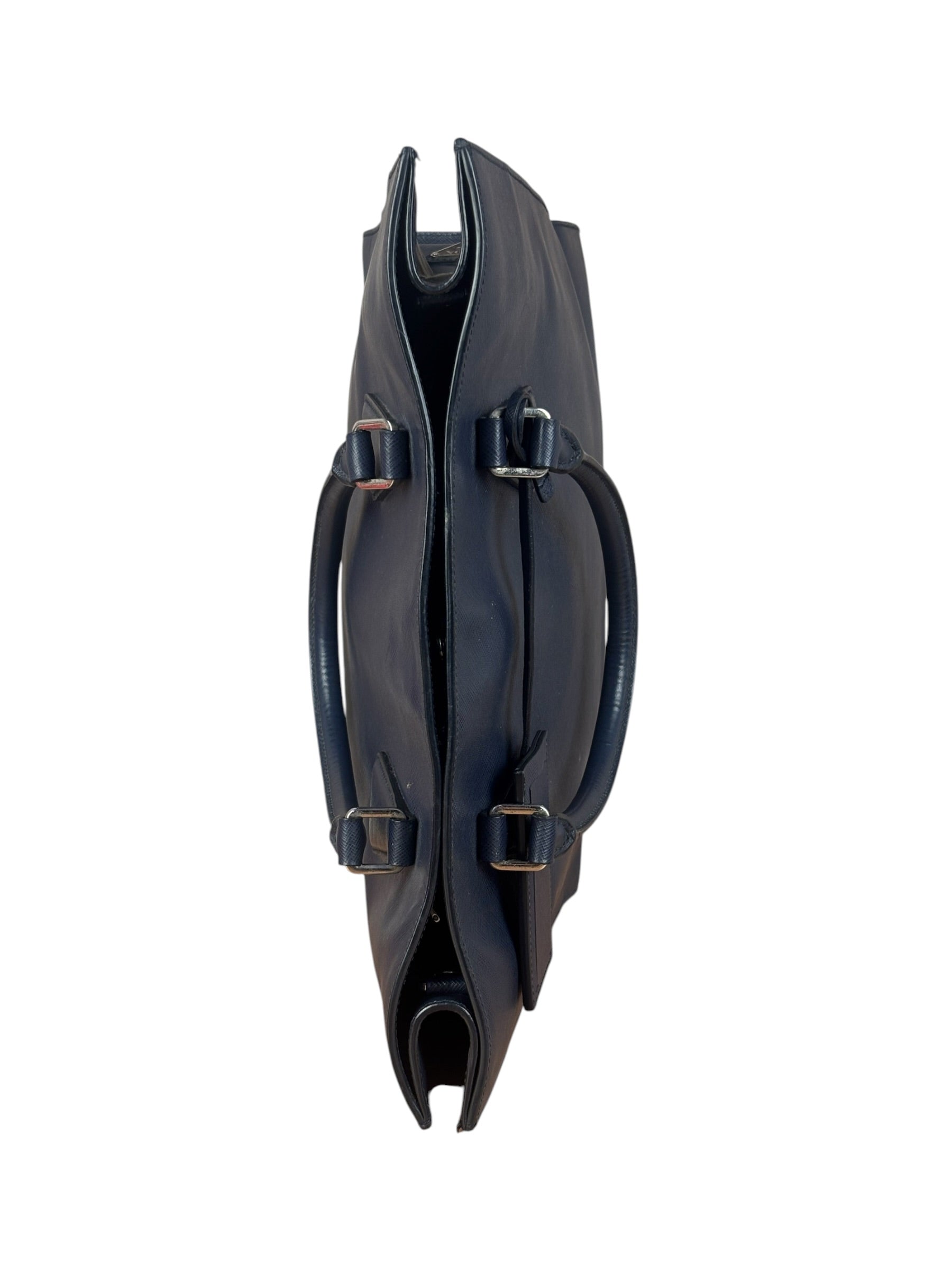 Prada Navy Blue Saffiano Leather Vertical Tote Bag