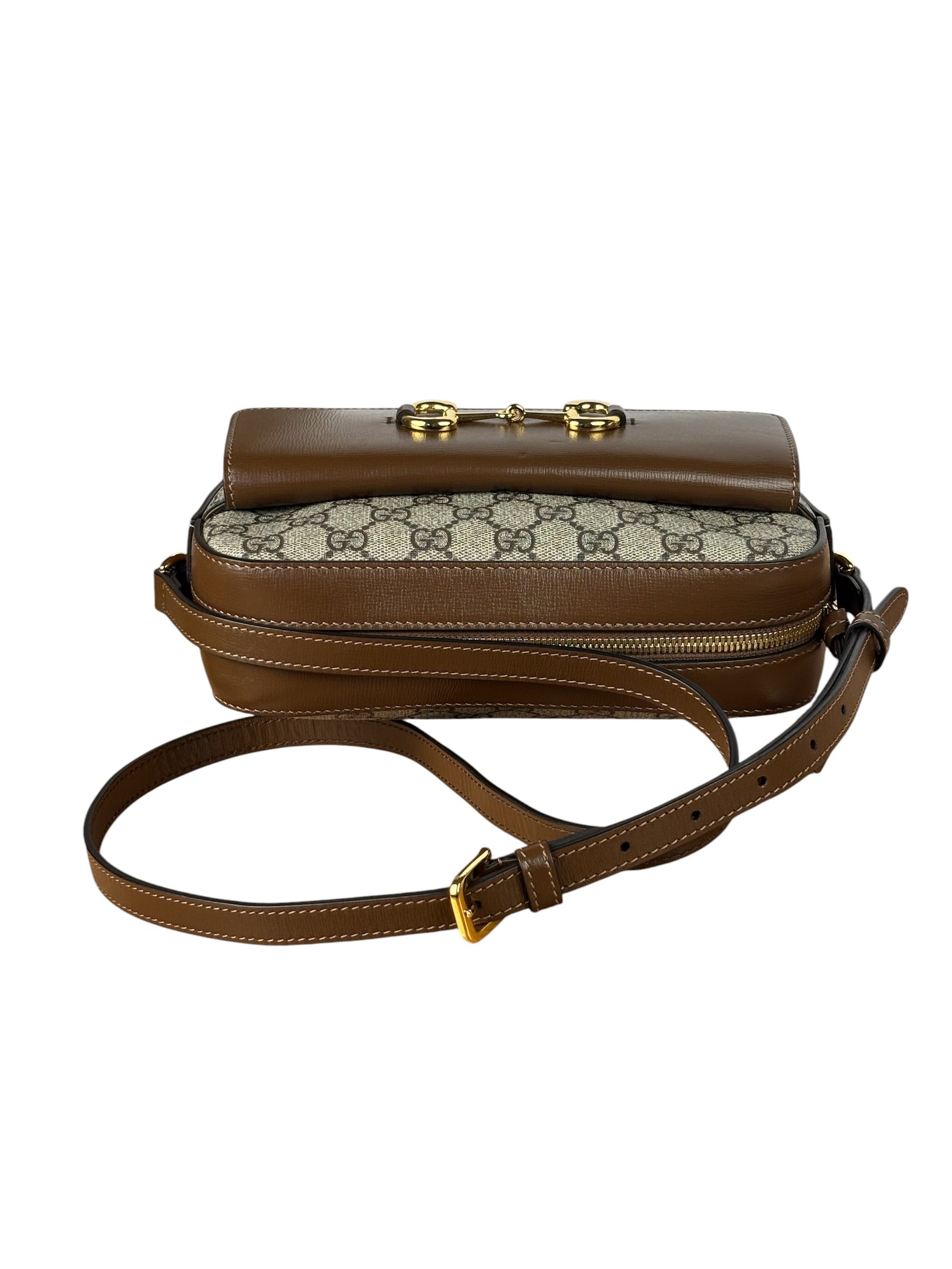 Gucci Brown Leather GG Horsebit Camera Bag 1955