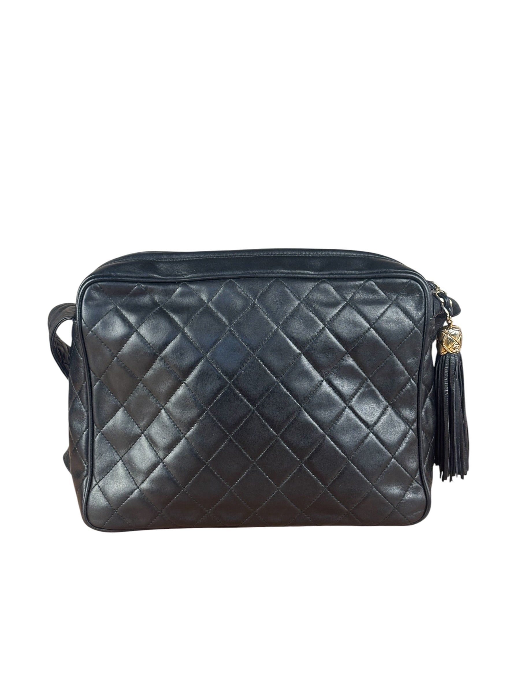 Chanel Vintage Black Quilted Leather Camera Crossbody Bag 1992