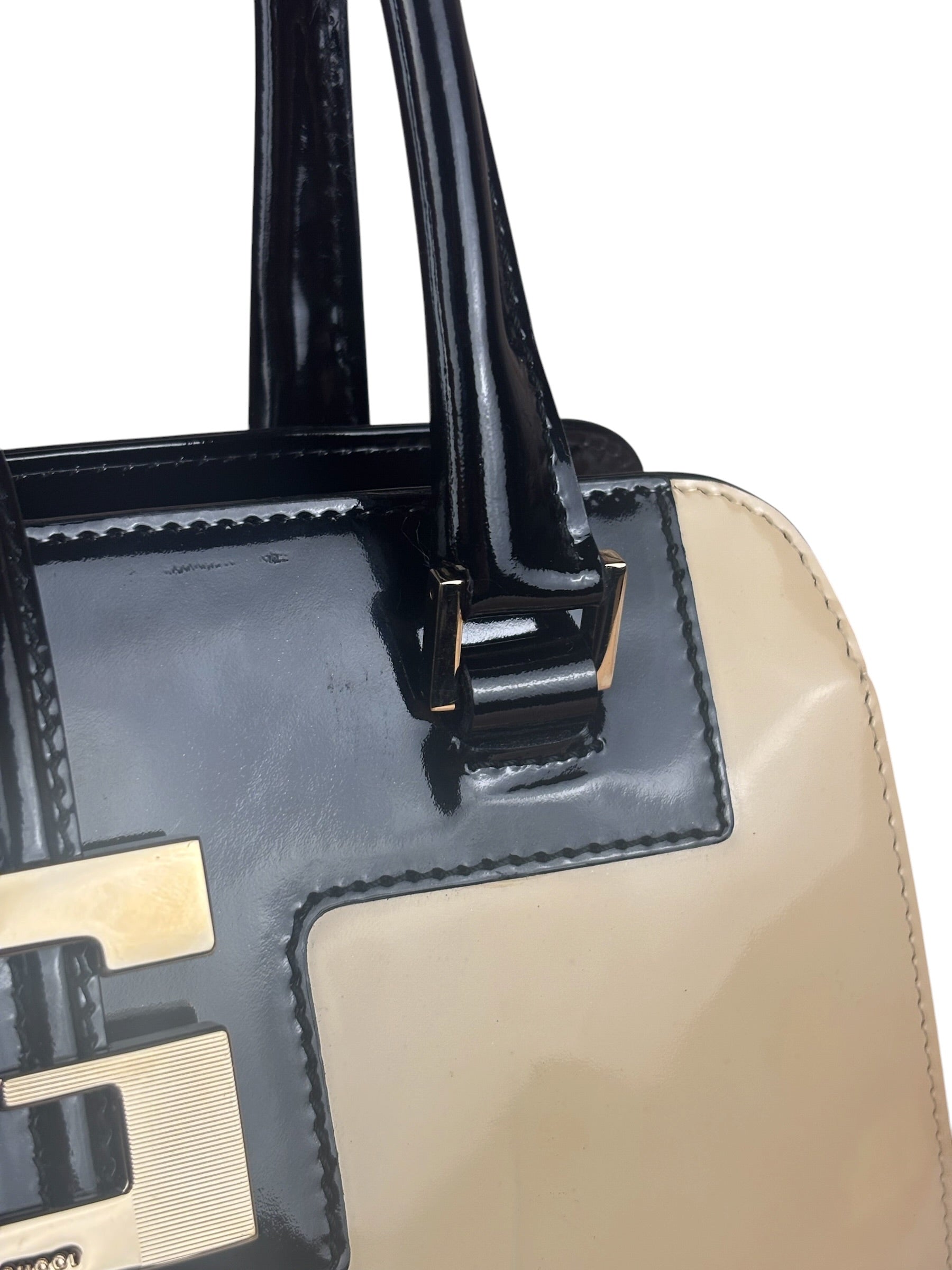 Gucci Cream/Beige Patent Leather Square Hand Bag