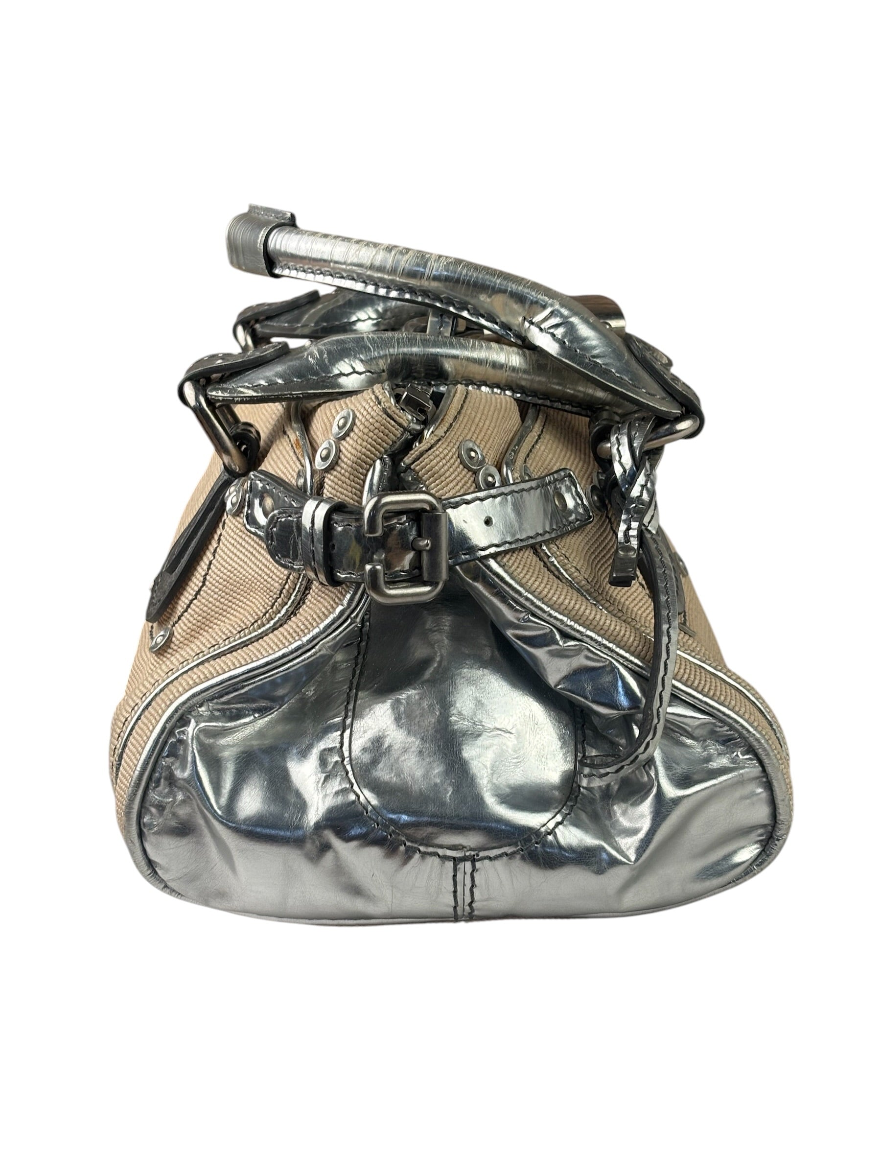 Chloe Beige/Silver Patent Leather Paddington Handbag