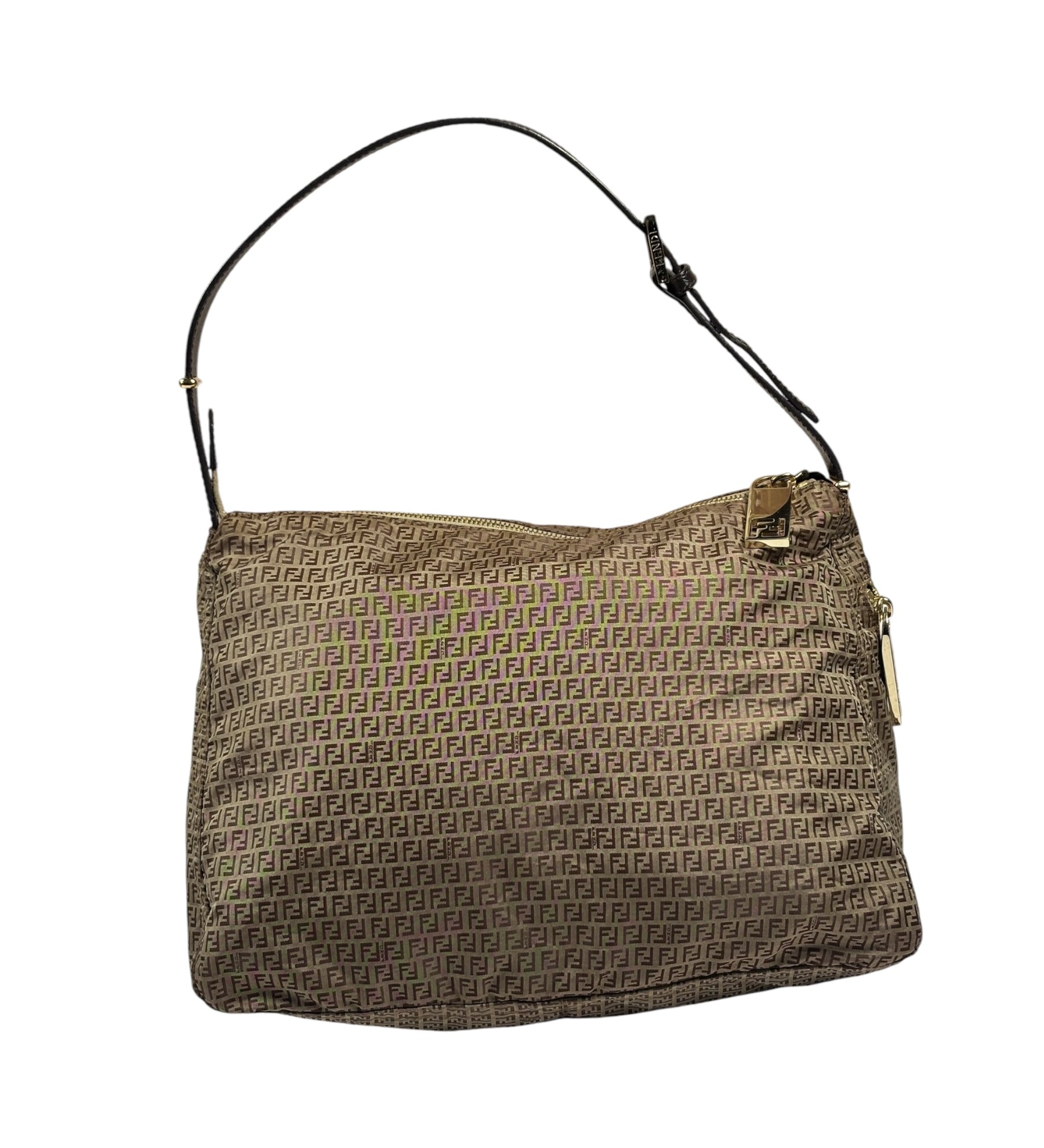 Fendi Brown Leather Trim Zucca Mamma Forever Baguette