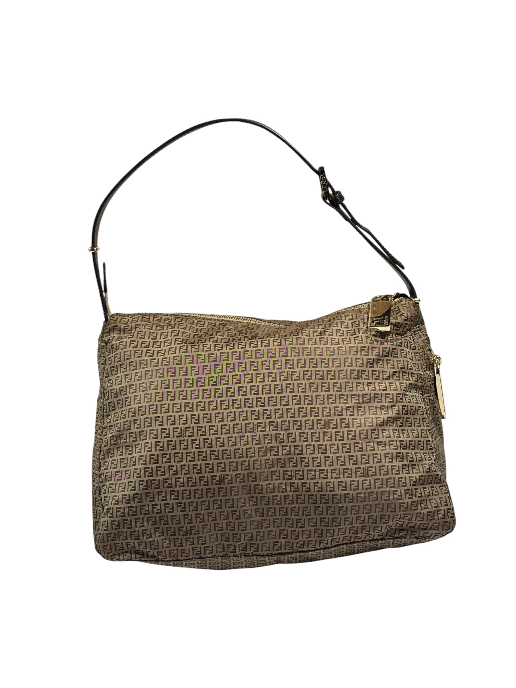Fendi Brown Leather Trim Zucca Mamma Forever Baguette