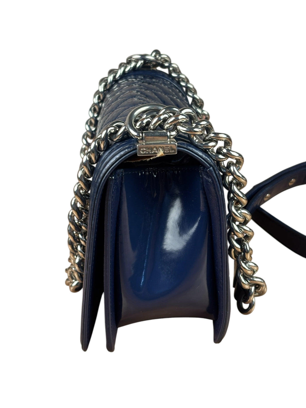 Chanel Navy Patent Quilted Leather Boy Flap Bag 2016