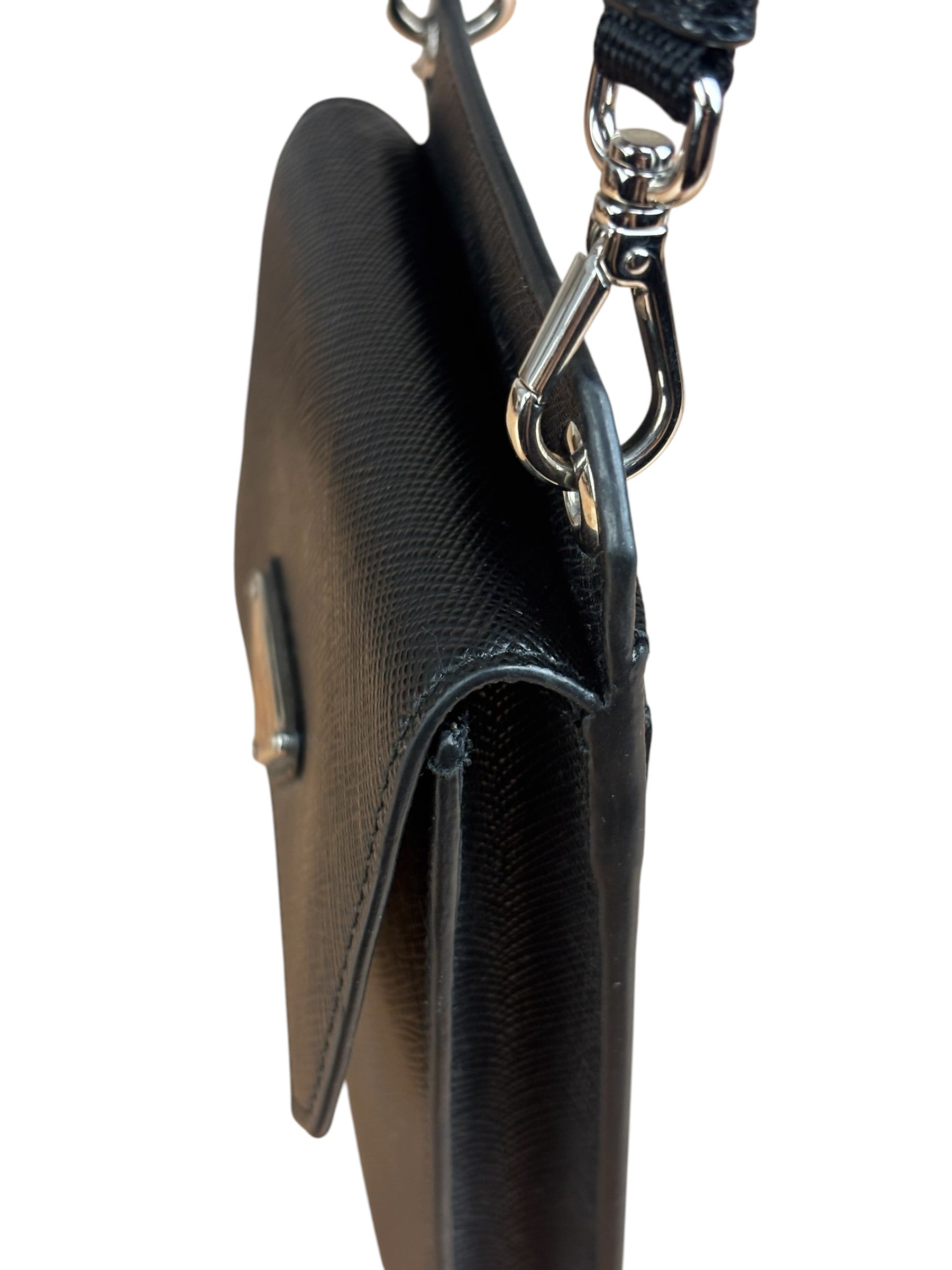 Prada Black Leather Saffiano Phone Holder