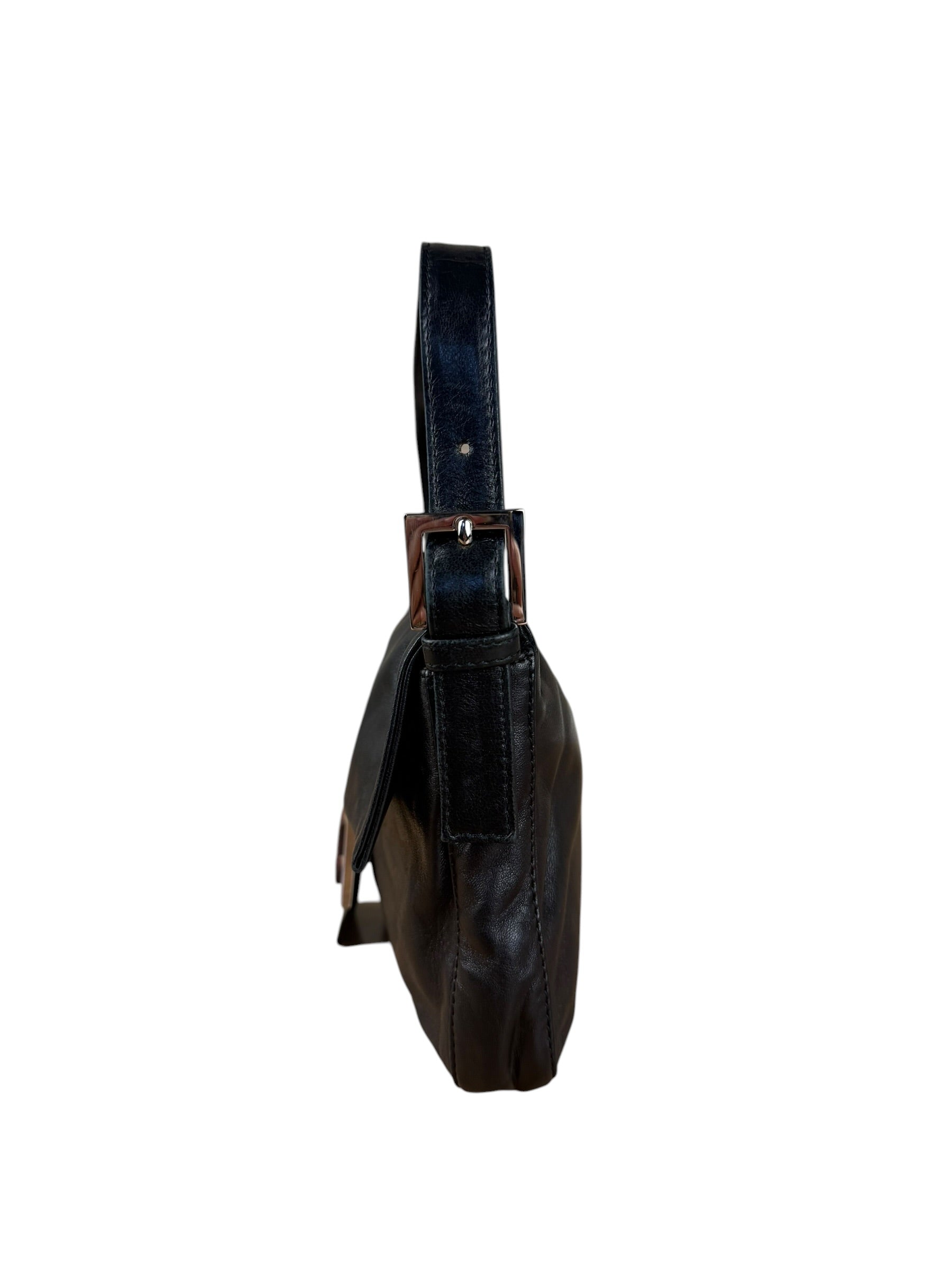 Fendi Vintage Black Leather Marble Buckle Baguette