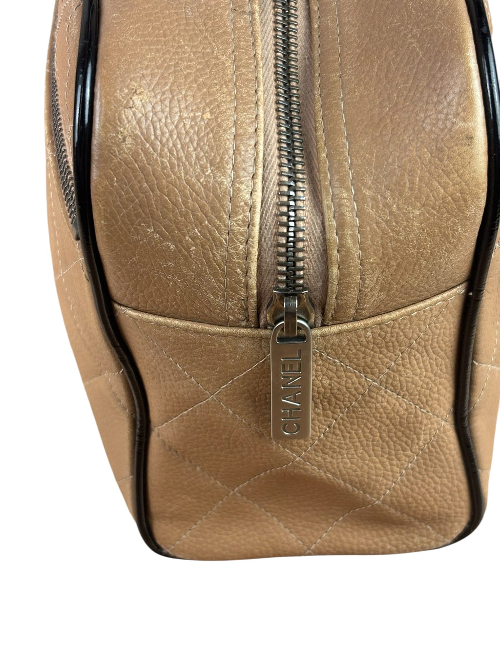 Chanel Beige/Black Quilted Leather Small Boston Bag 2000