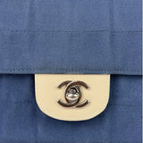 Chanel Blue/Cream Patent Leather Trim East-West Chocolate Bar Shoulder Bag 2002