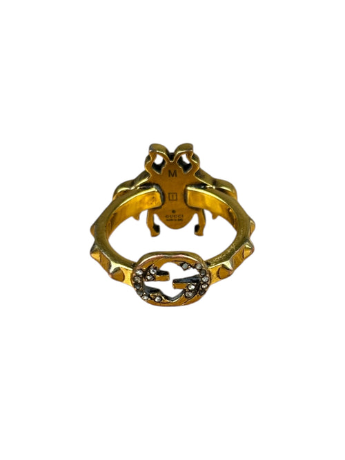 Gucci Crystal & Faux Pearl GG Bee Ring
