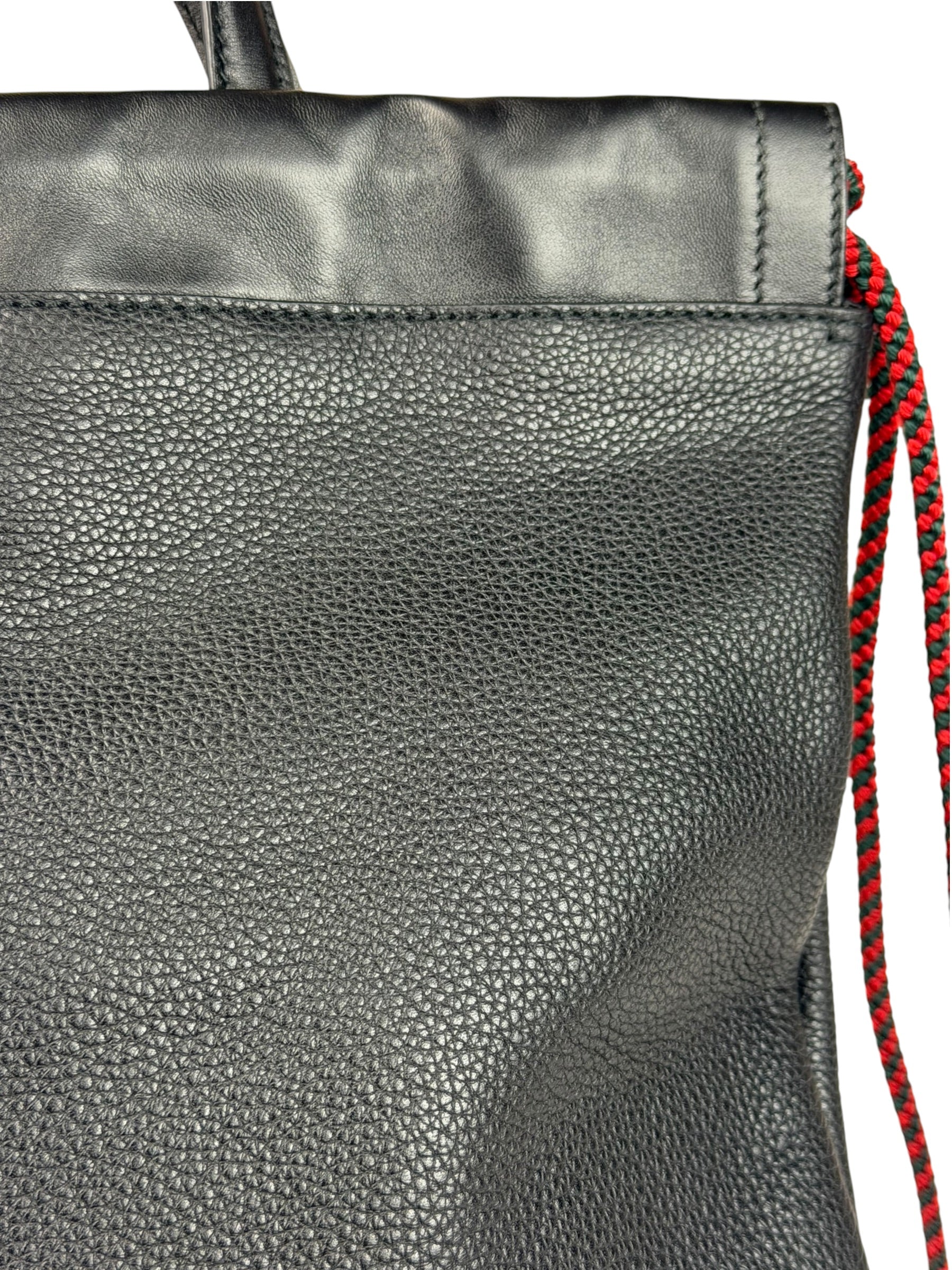 Gucci Black Leather Drawstring Backpack
