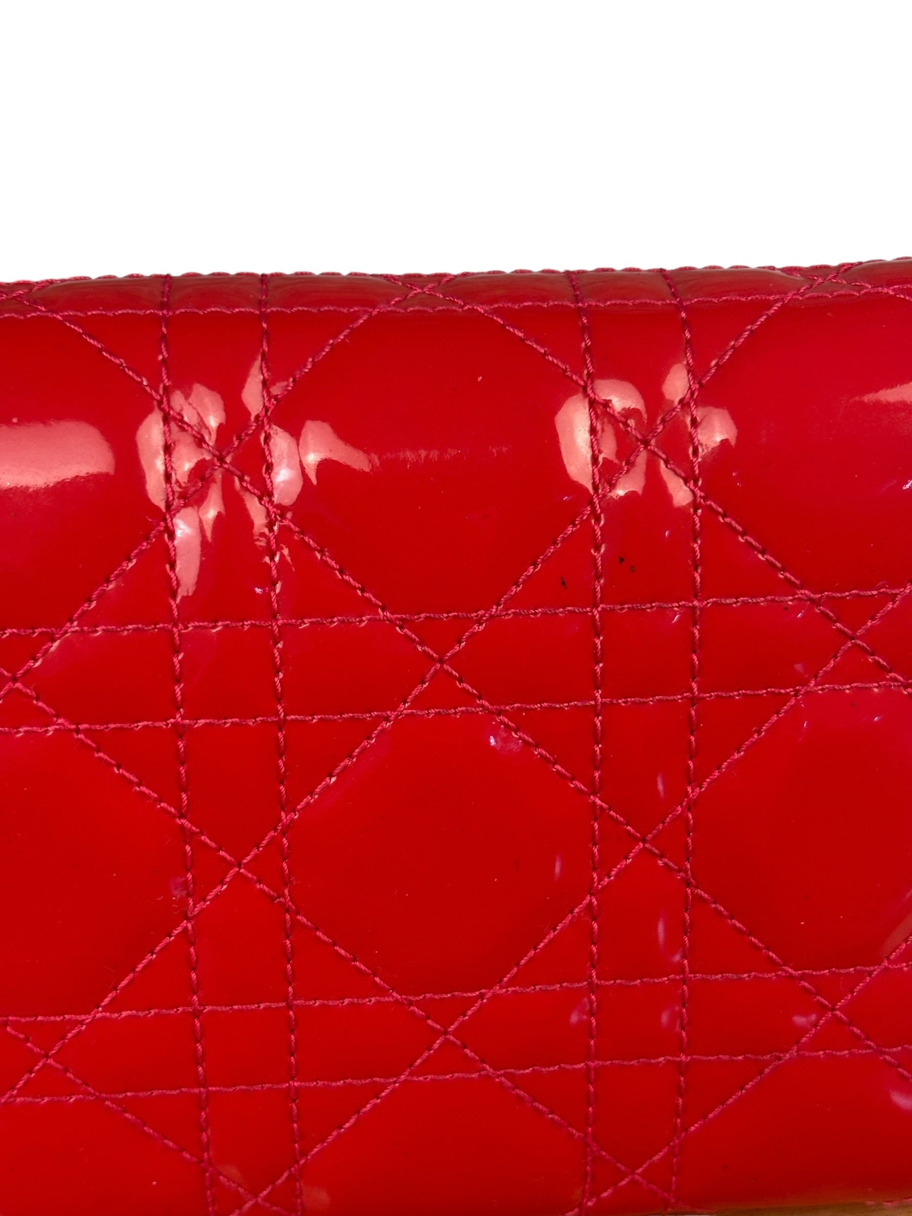 Christian Dior Cannage Red Patent Leather Wallet On Chain
