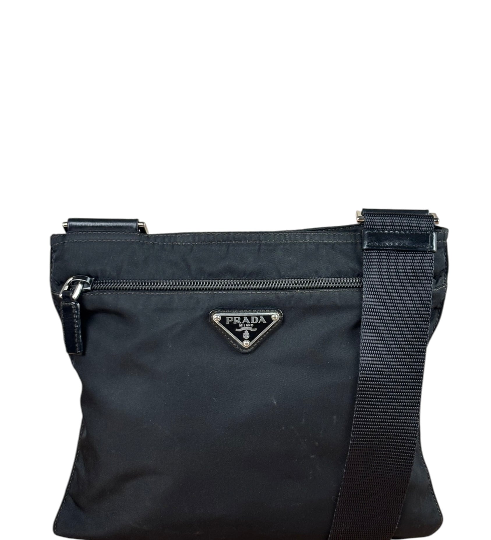 Prada Black Vela Nylon Flat Crossbody Bag