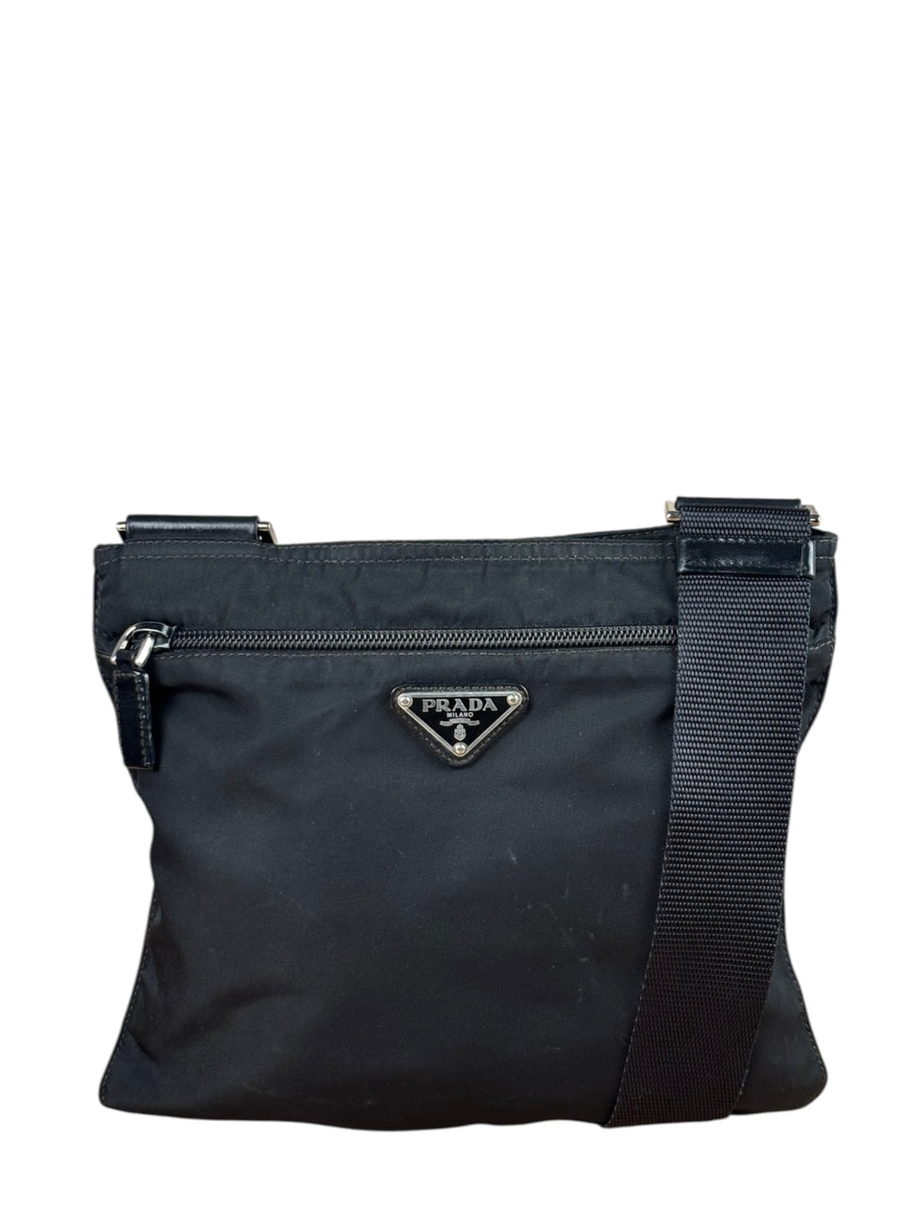 Prada Black Vela Nylon Flat Crossbody Bag
