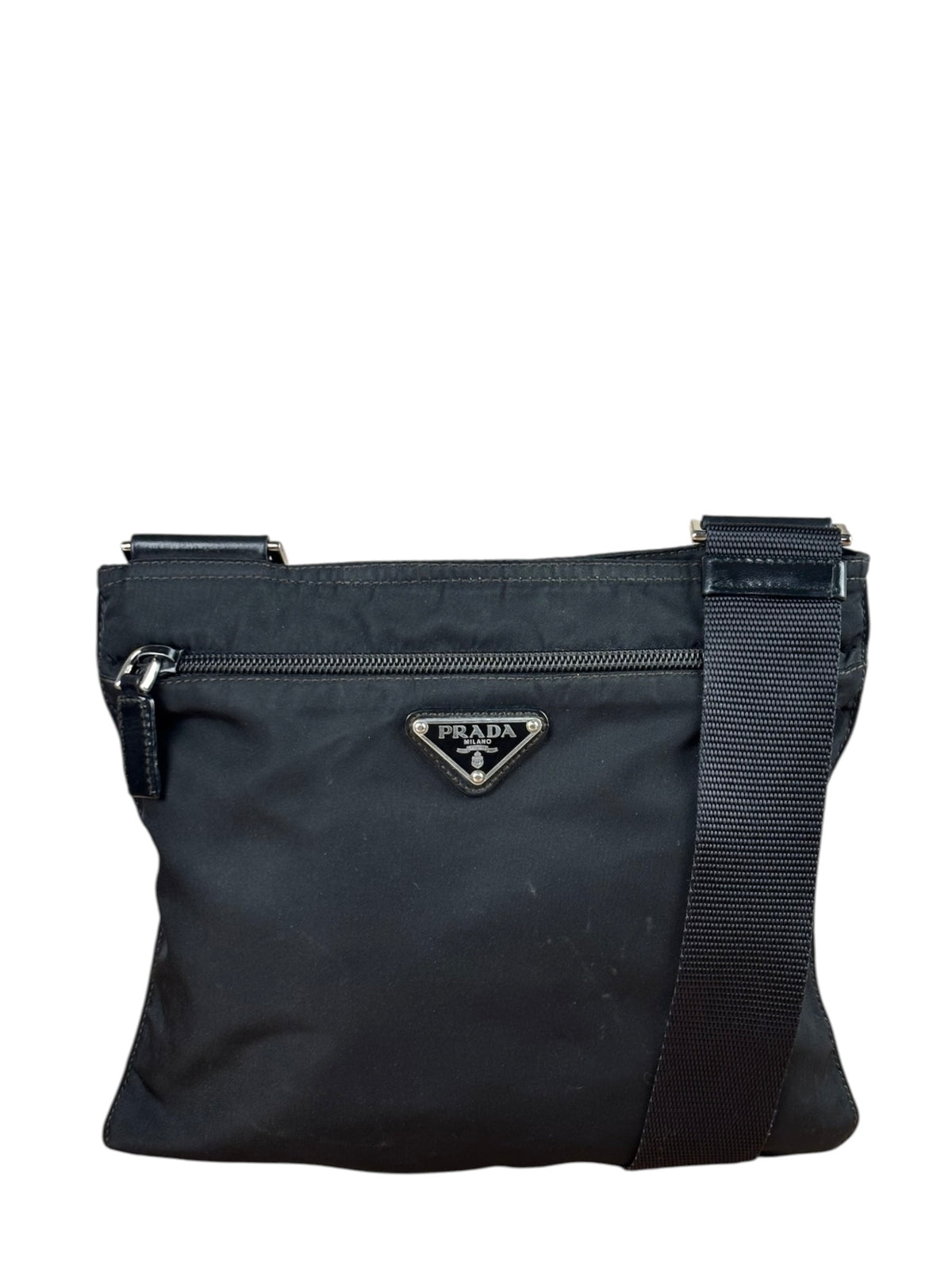 Prada Black Vela Nylon Flat Crossbody Bag
