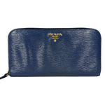 Prada Long Zip Leather Wallet Blue