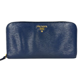 Prada Long Zip Leather Wallet Blue