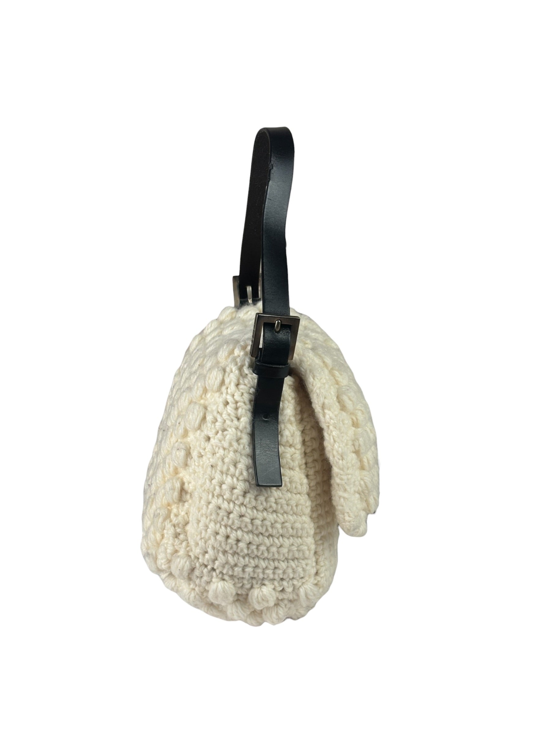 Fendi Vintage Leather Trim Knitted Wool Mamma Baguette