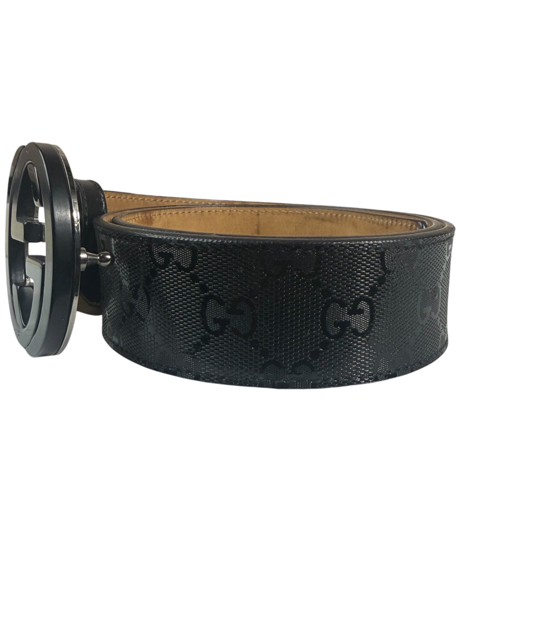 Gucci Black GG Imprime Canvas Interlocking GG Belt