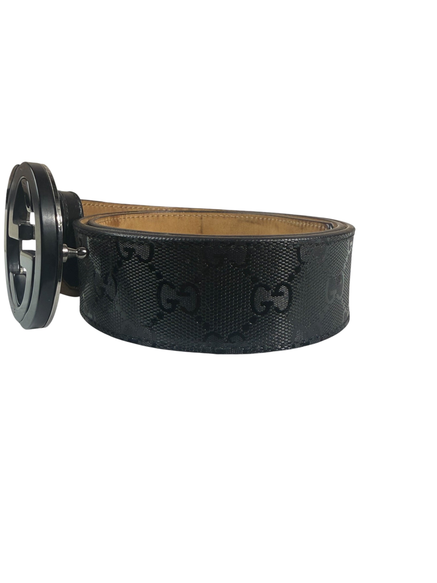 Gucci Black GG Imprime Canvas Interlocking GG Belt
