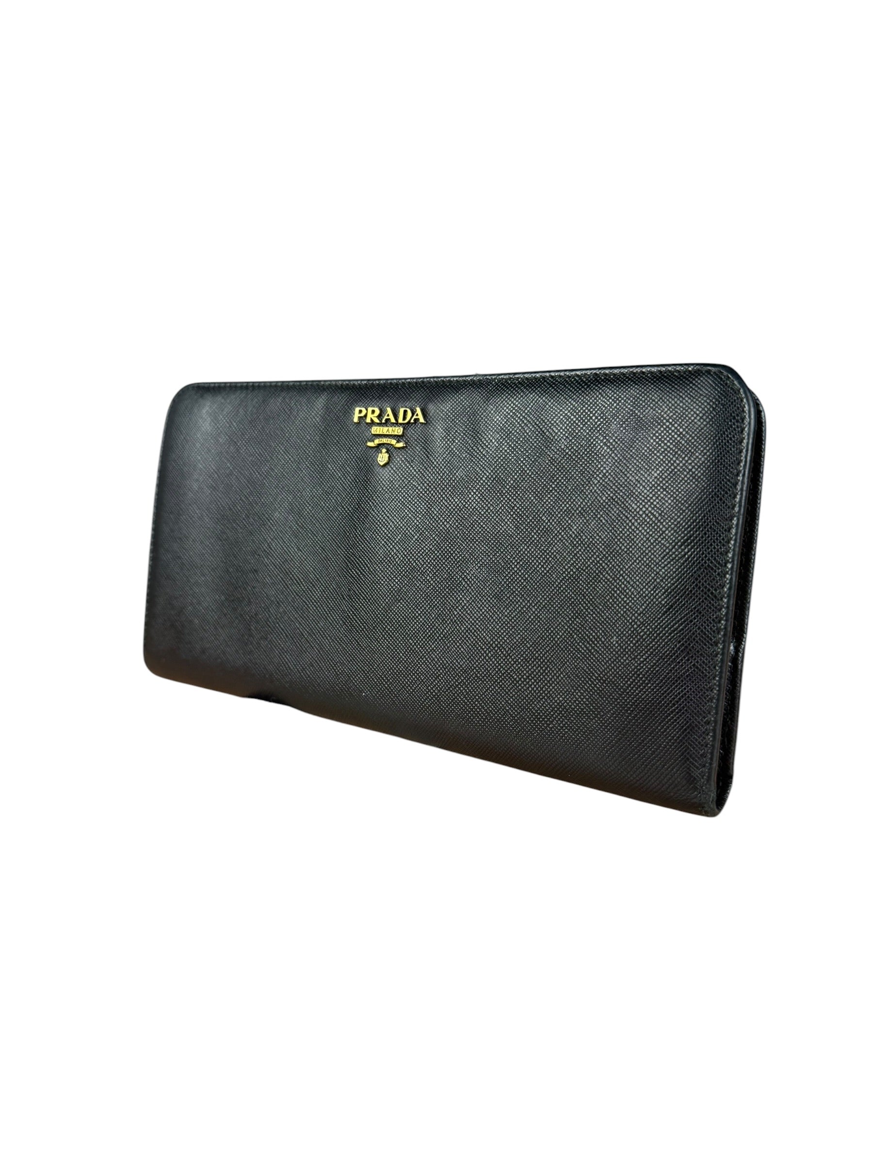 Prada Saffiano Leather Snap Long Wallet Black