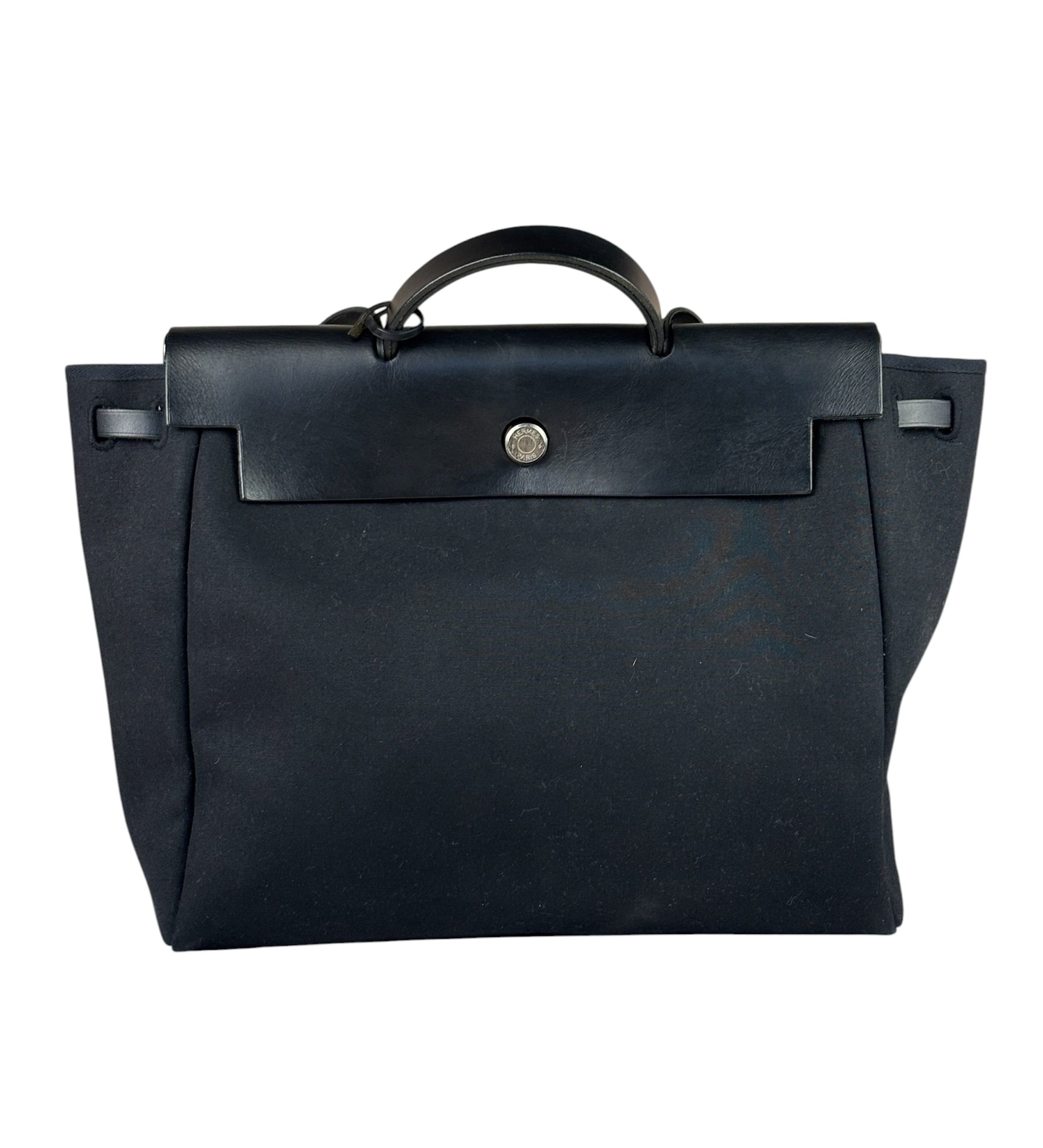 Hermes Black Leather Trim Herbag Two-Way Bag