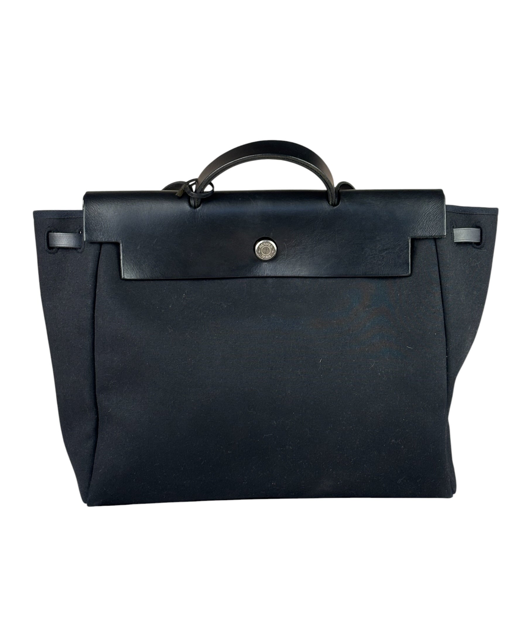 Hermes Black Leather Trim Herbag Two-Way Bag